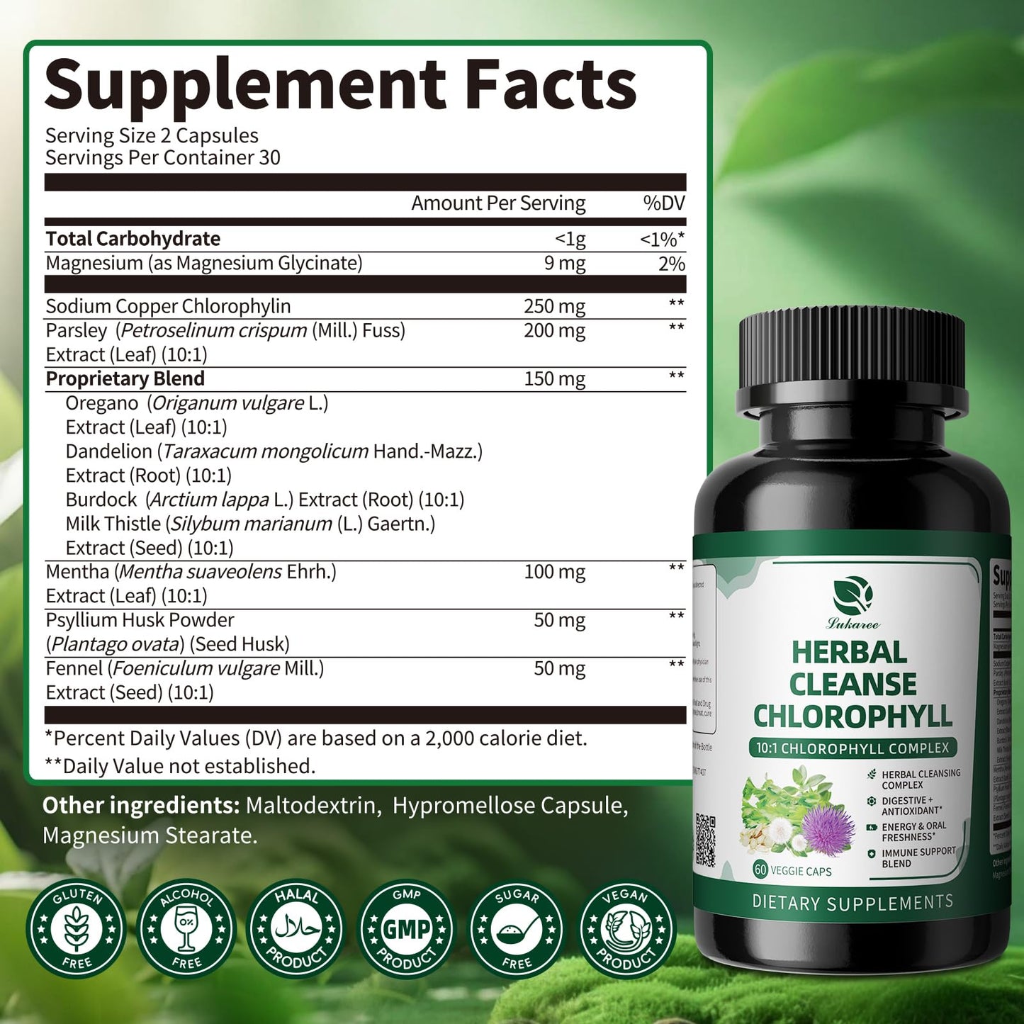 Lukaree Chlorophyll Herbal Complex Capsules, 60 Count