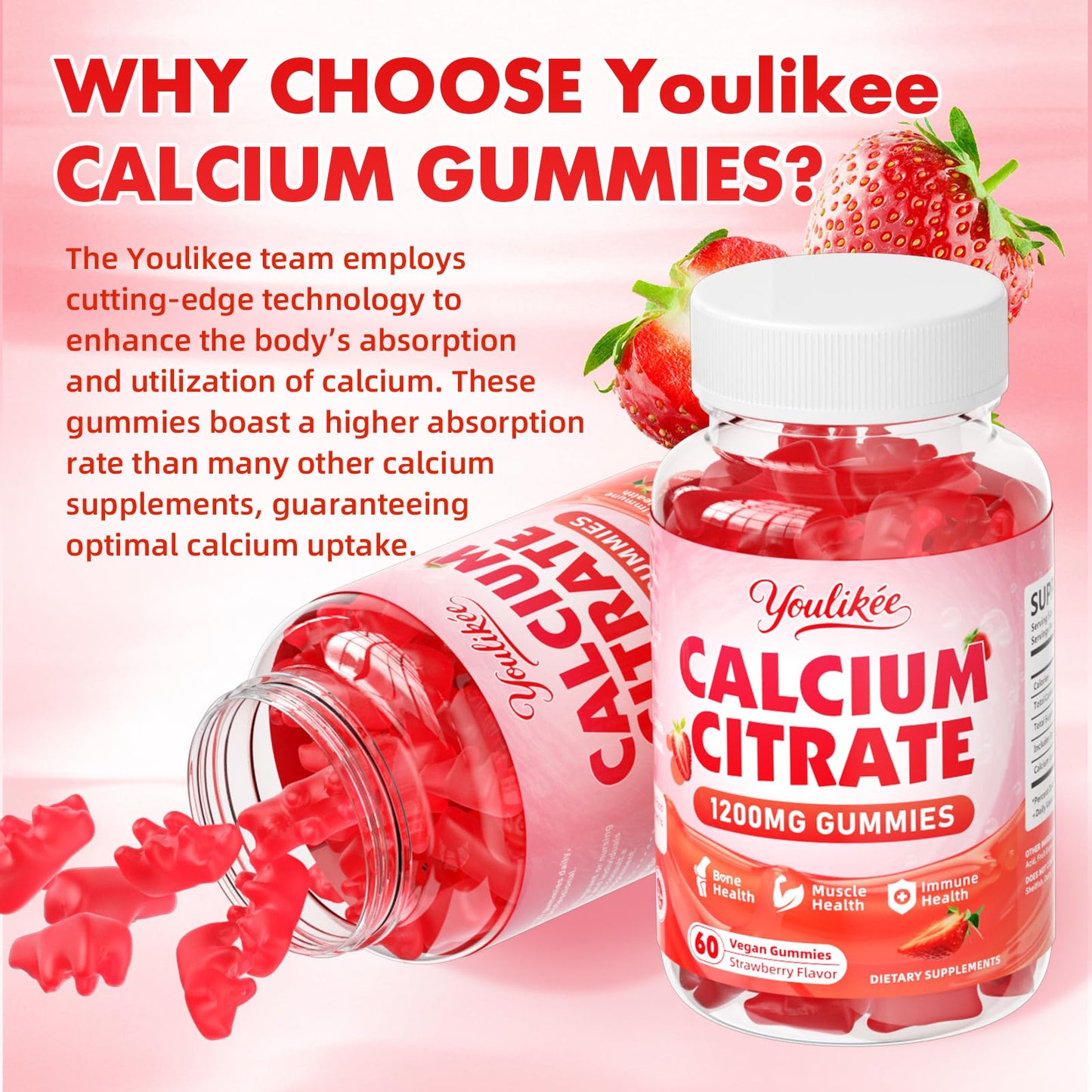Youlikee Calcium Citrate Gummies 1200 mg 60 Count