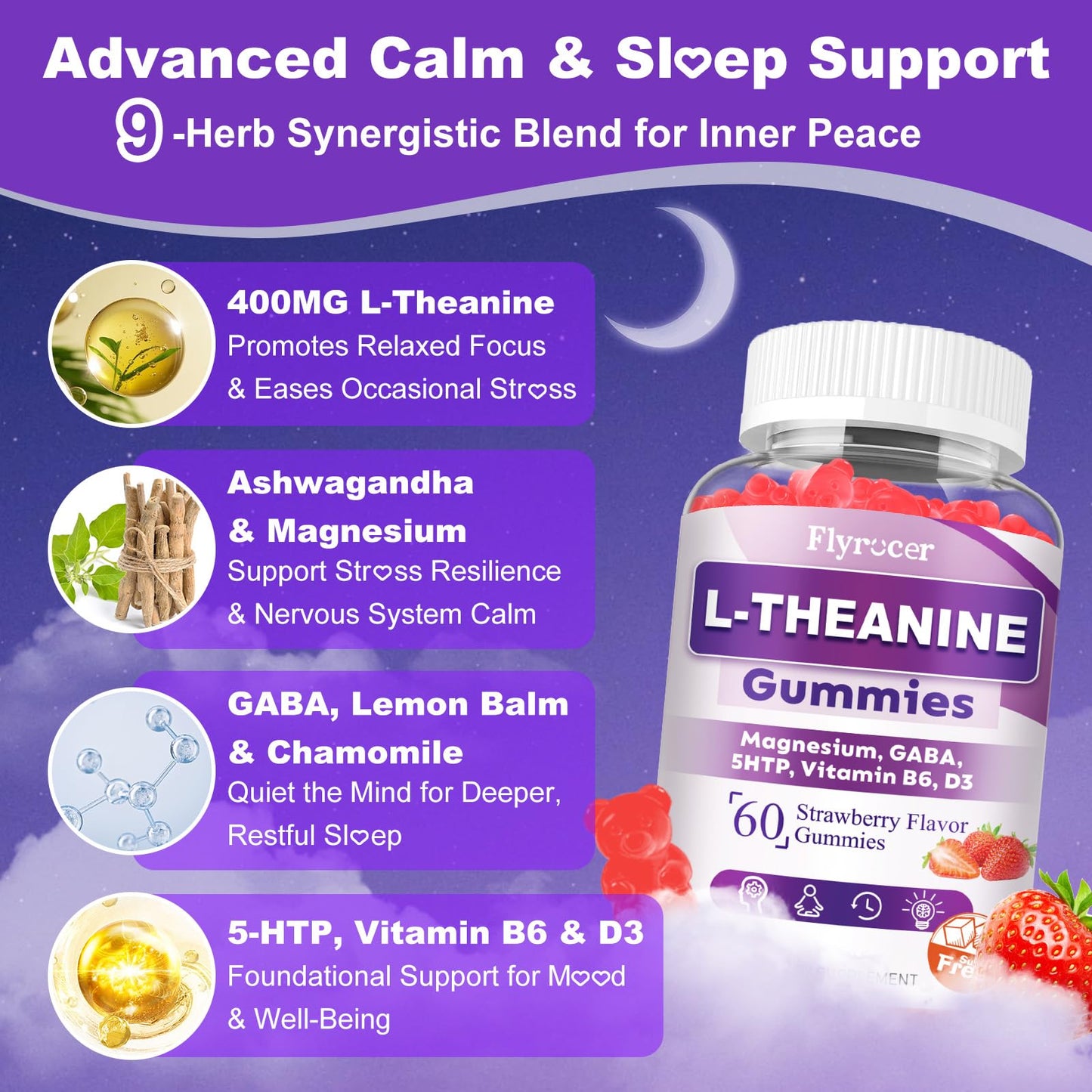 Flyrocer L-Theanine Gummies, 120 Count