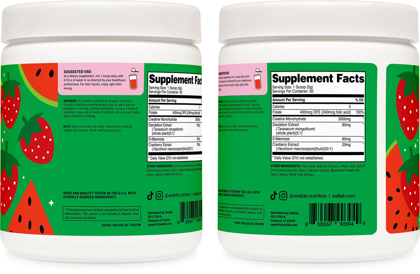 Wellah Creatine for Women (Strawberry Watermelon) Powder 9.1 Ounce