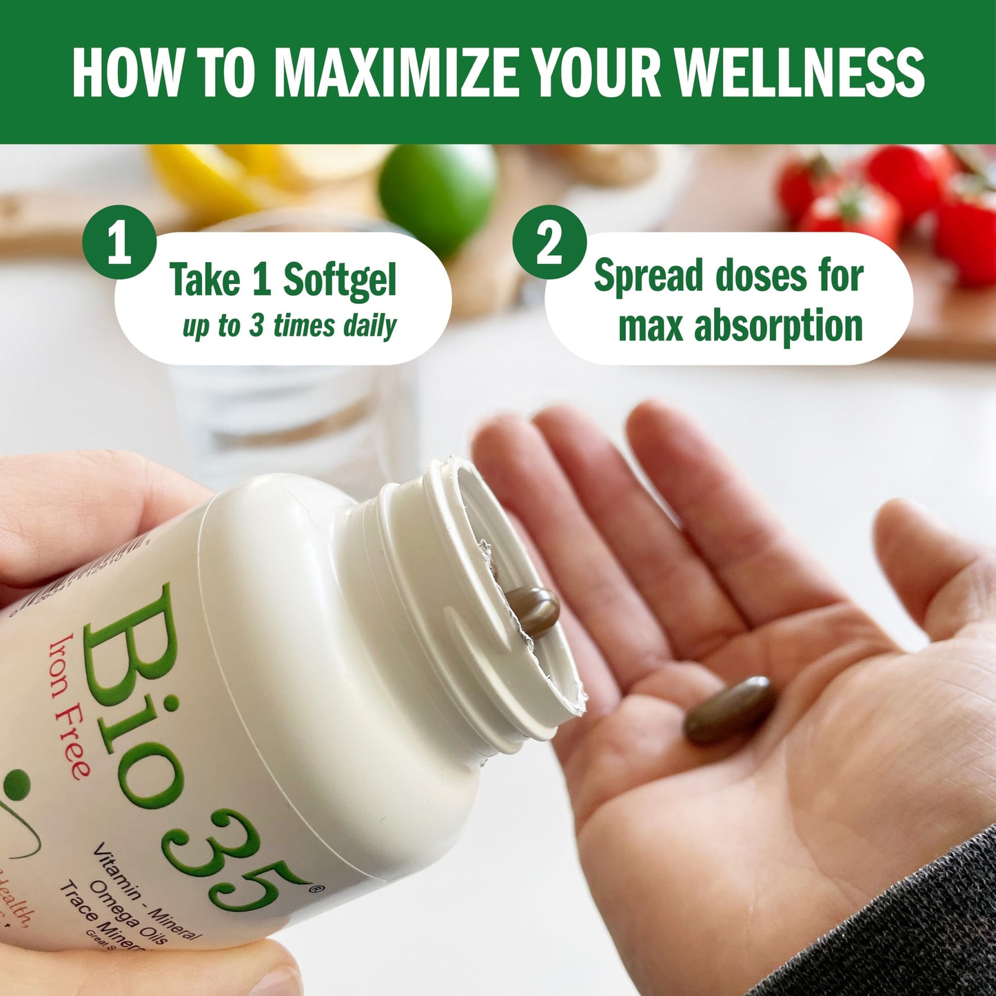 Biotek Bio-35 Iron Gluten & Soy-Free Daily Multivitamin for Men & Women Wellness Softgels 100 Count