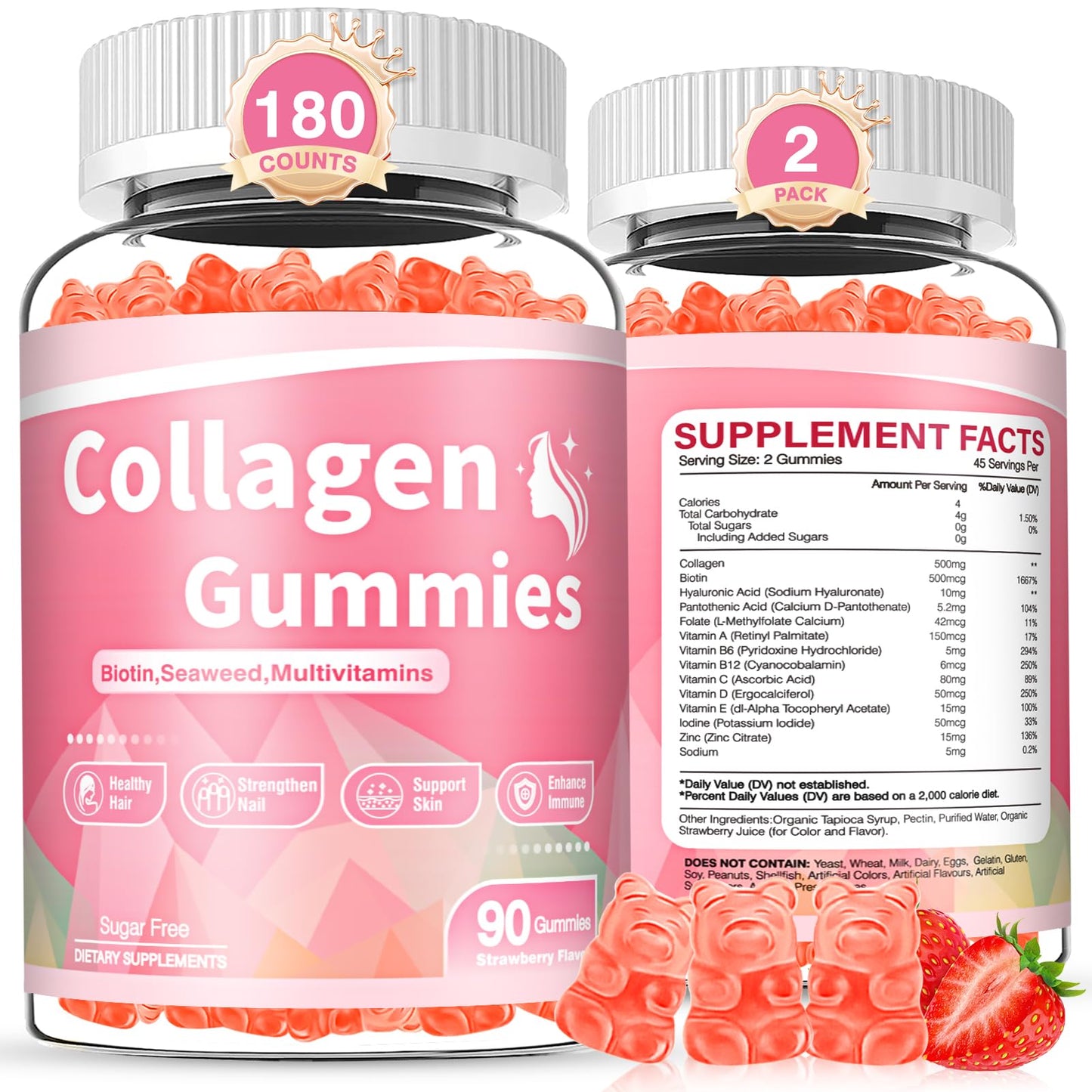 WyuuKi Collagen Gummies Strawberry 180 Count