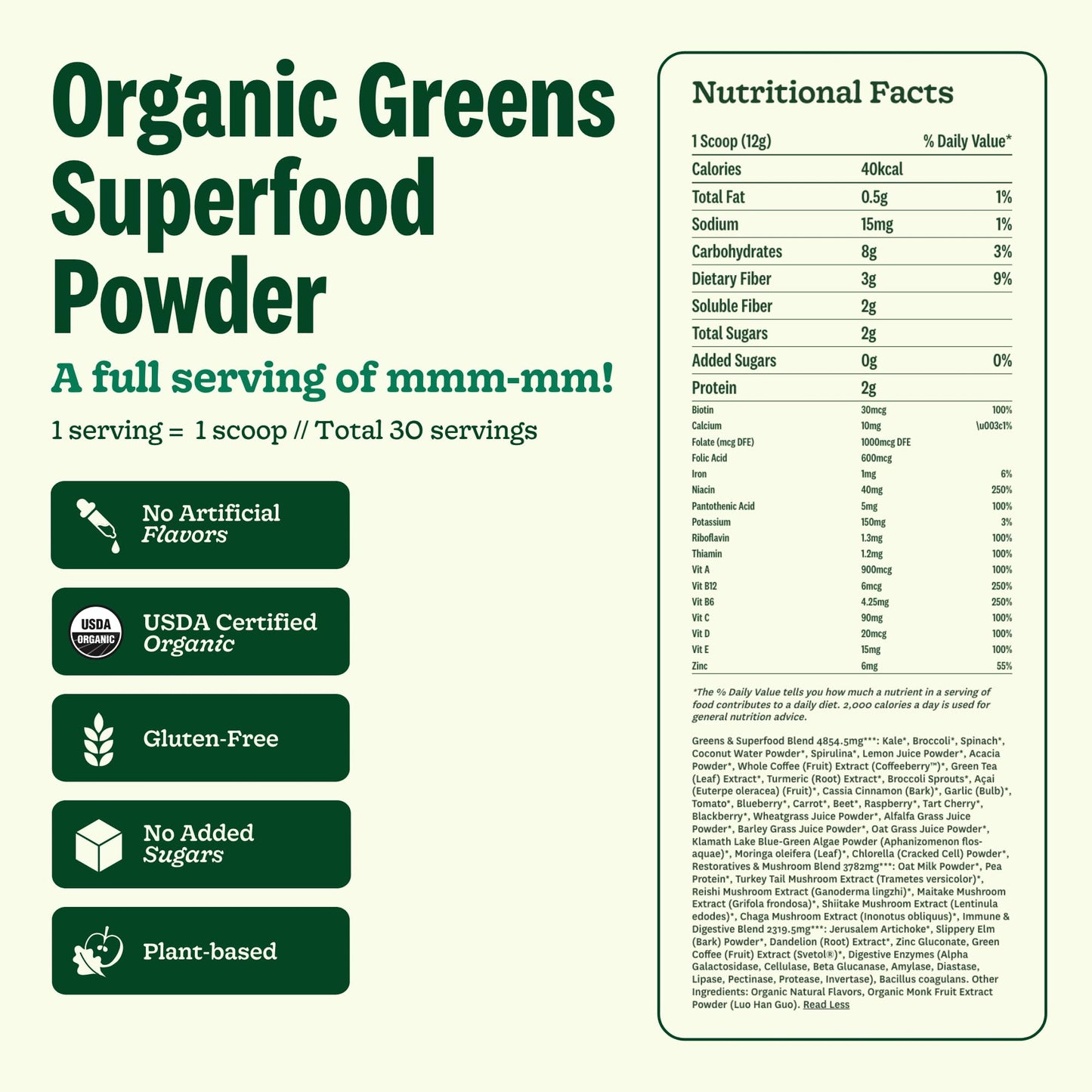 Suja Organic Greens Probiotic Powder Spirulina 12.7 oz
