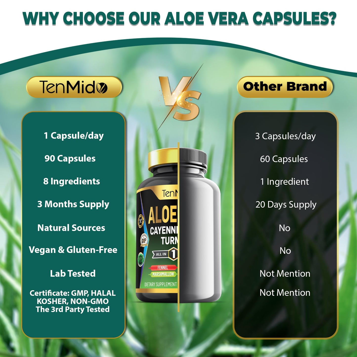 Tenmido Aloe Vera Capsules, Capsule, 90 Count