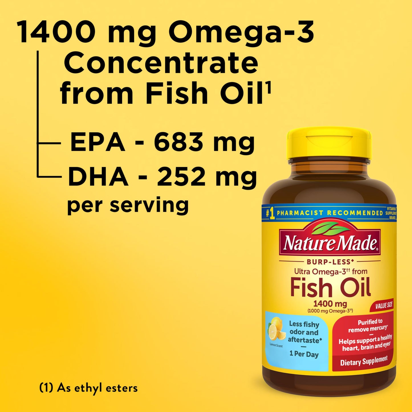 Nature Made Burp Less Ultra Omega 3 Fish Oil 1400mg Softgel, 90 Softgels