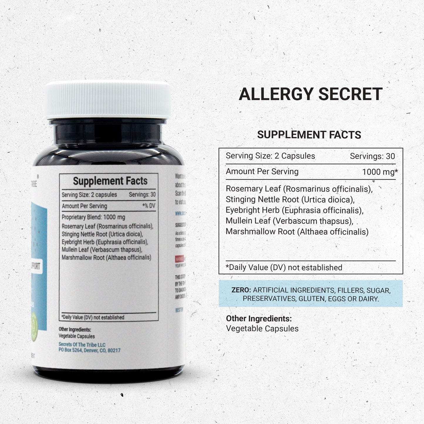Secrets of the Tribe Allergy Secret, Allergy/Congestion Support, Herbal Supplement Blend, 60 Capsules