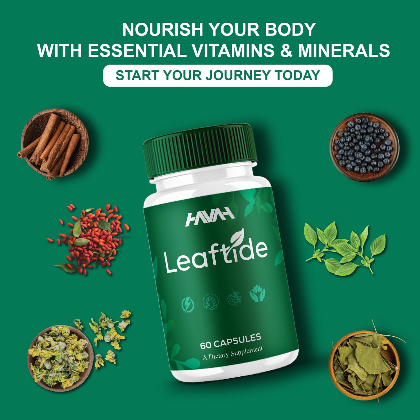 Havah Leaftide Capsules Daily Wellness Supplement, 60 Count