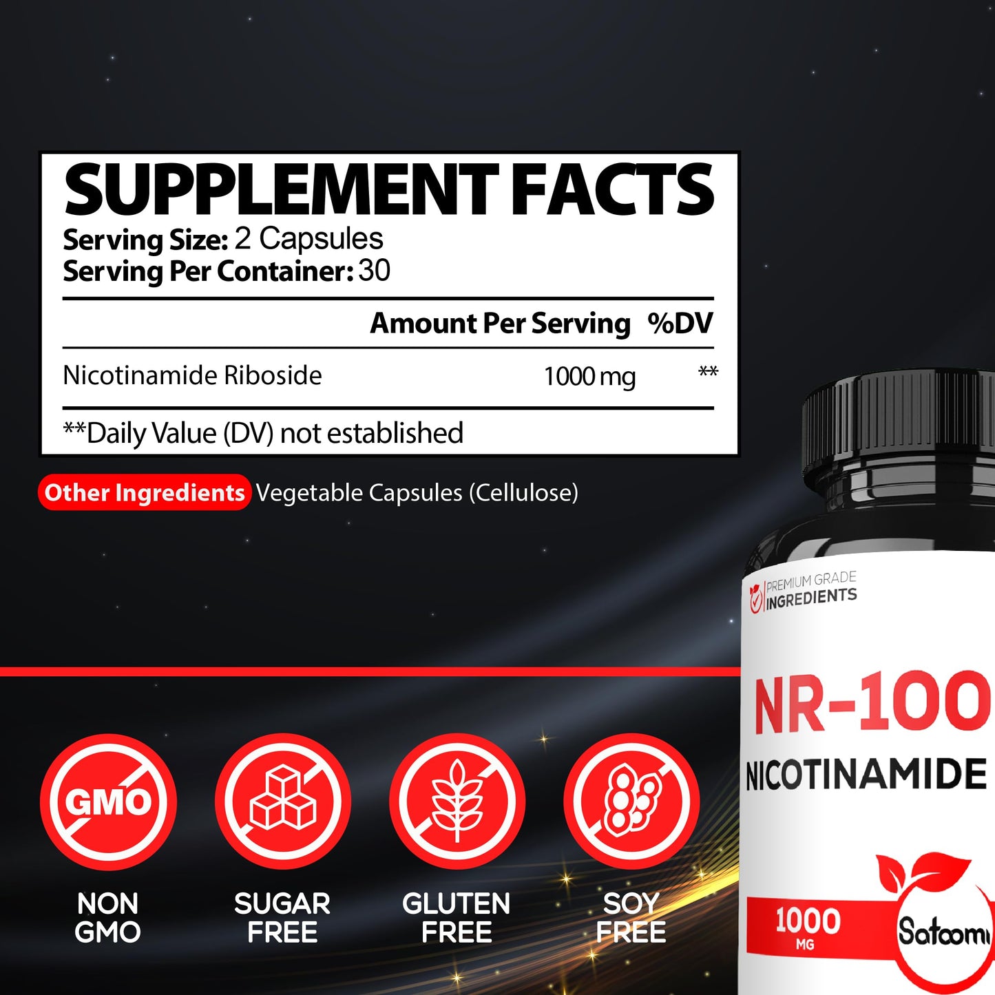 Satoomi NAD Nicotinamide Riboside NR 1000mg Capsule, 60 Count