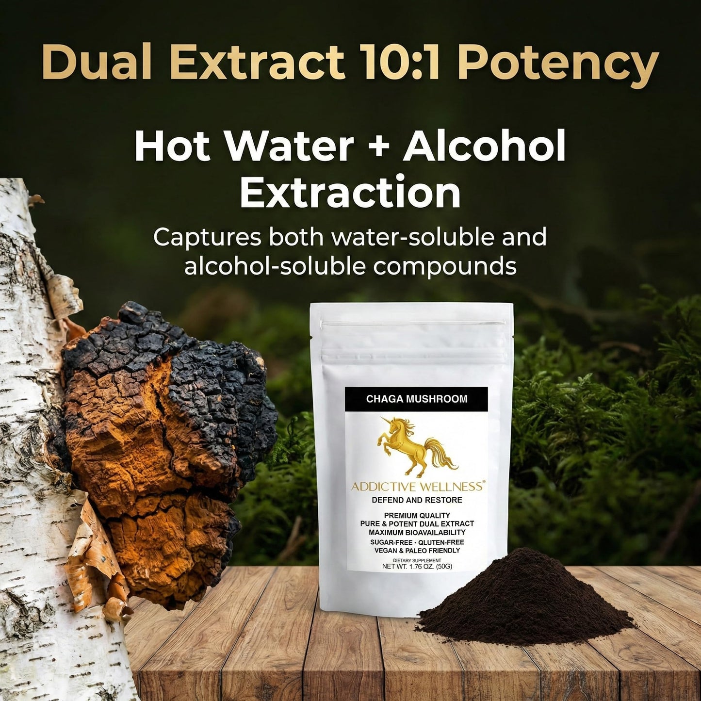 Addictive Wellness Chaga Mushroom Extract Powder 1.76 oz
