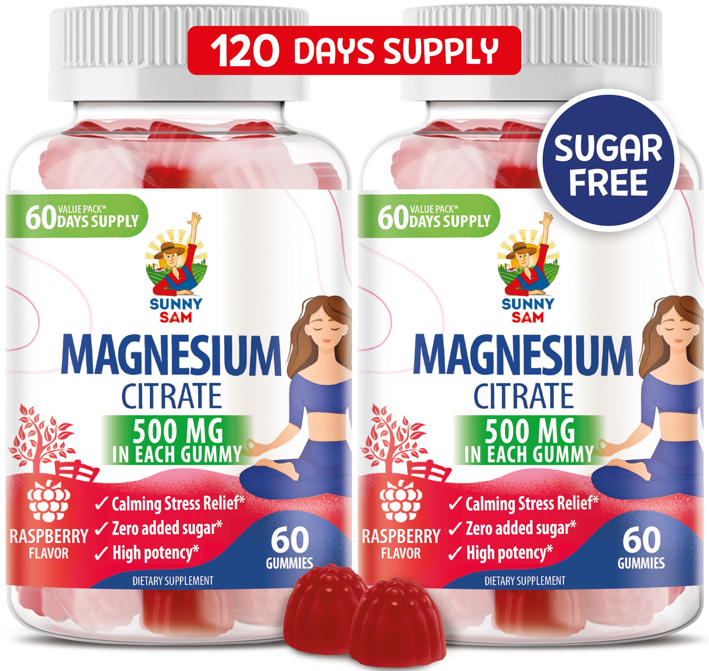 SUNNY SAM Magnesium for Kids & Adults - 500mg - Magnesium Citrate Supplement for Mood & Muscle Support Gummy 120