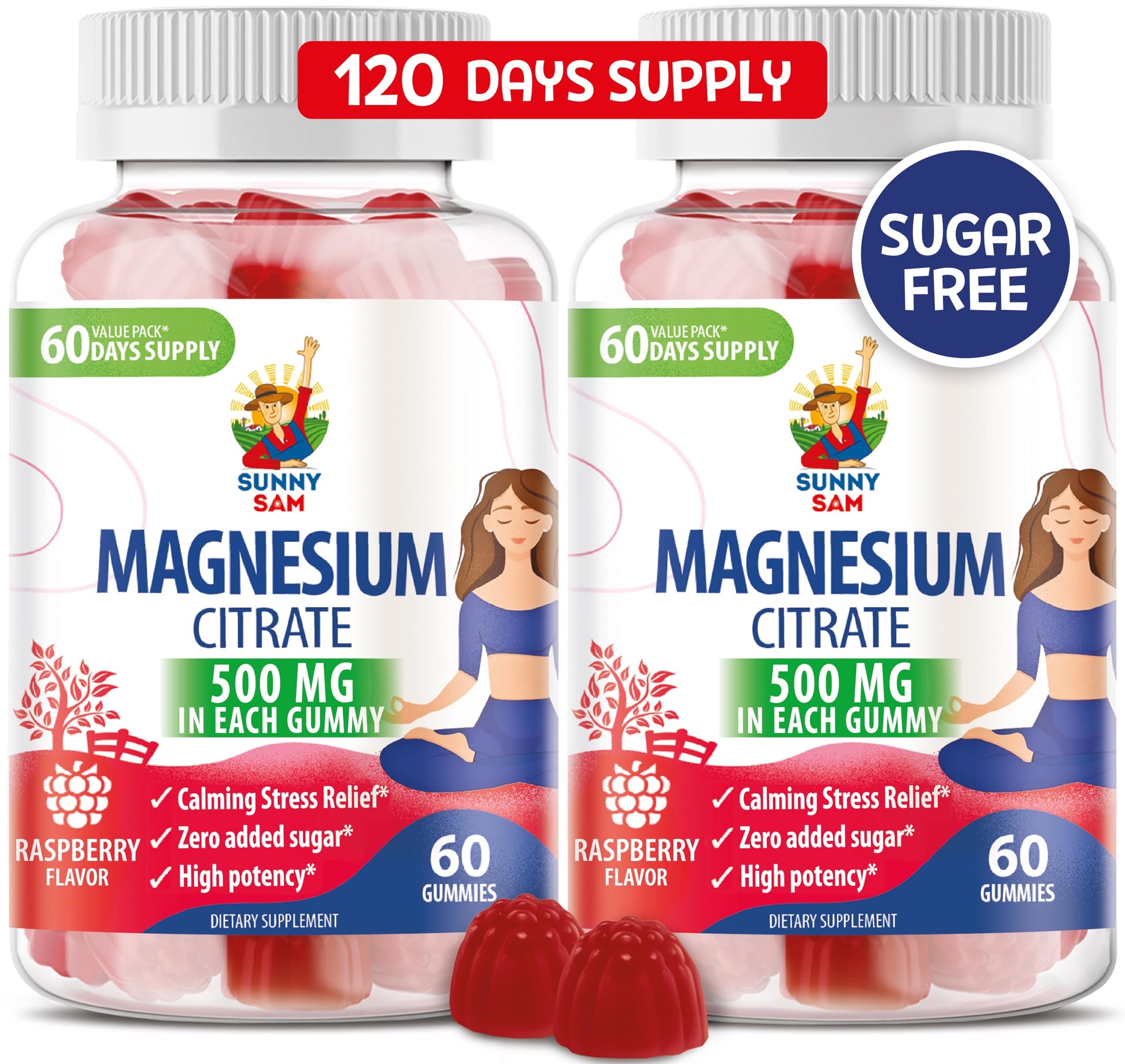 SUNNY SAM Magnesium for Kids & Adults - 500mg - Magnesium Citrate Supplement for Mood & Muscle Support Gummy 120