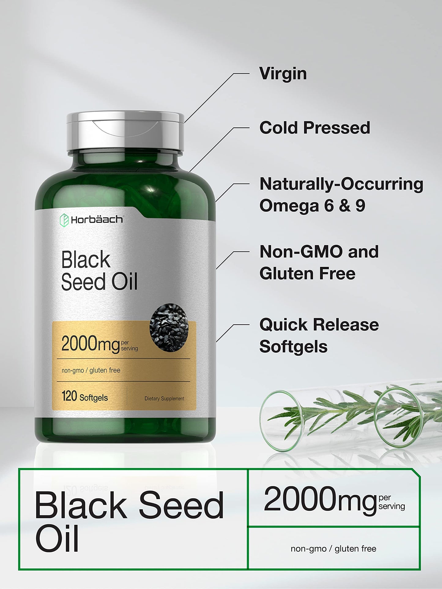 Horbäach Black Seed Oil Cold Pressed Softgel Capsules 120 Count