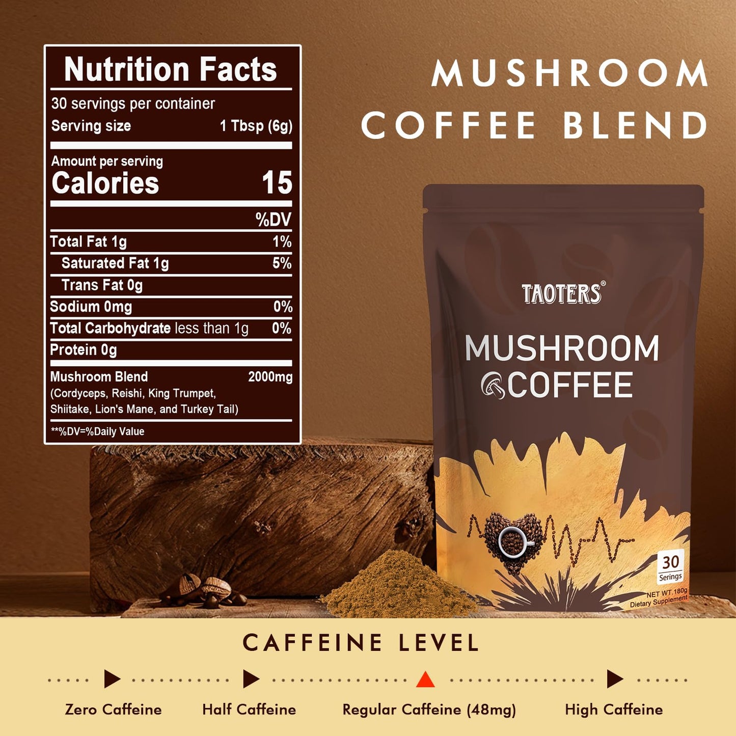TAOTERS Mushroom Coffee Powder 6.35 Ounce