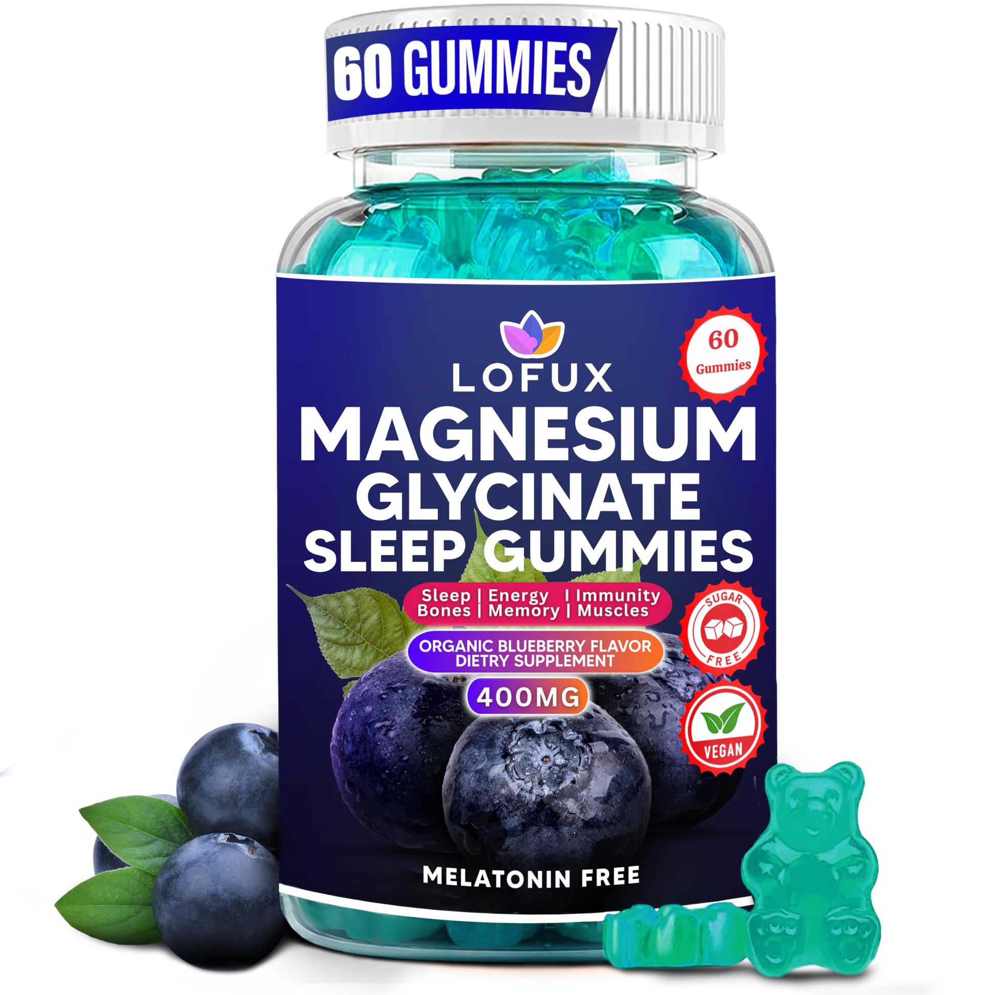 Lofux Magnesium Glycinate Gummies 400mg Gummy, 60 Ct