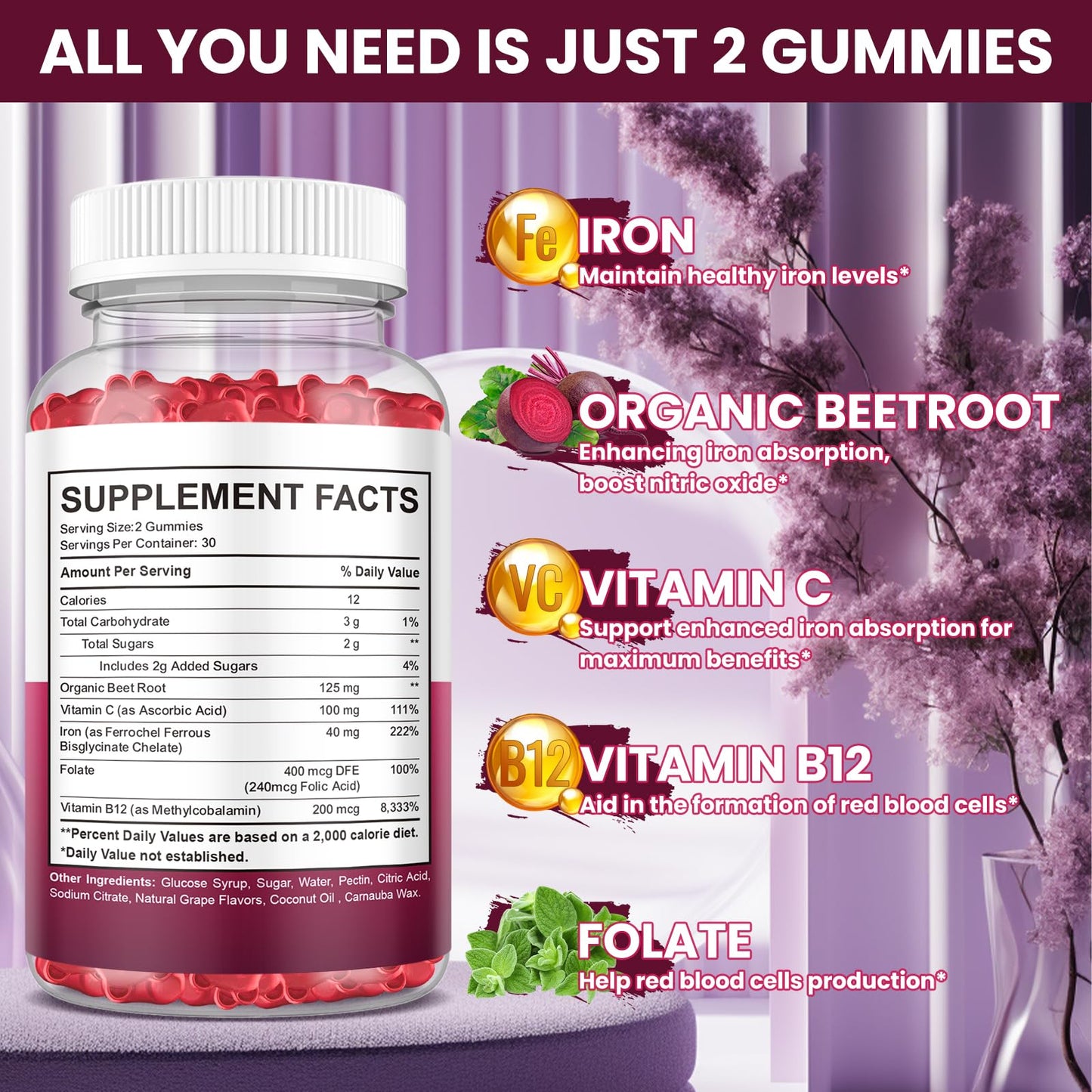 Hovika Iron Gummies Supplement for Women & Men, 60 Gummies