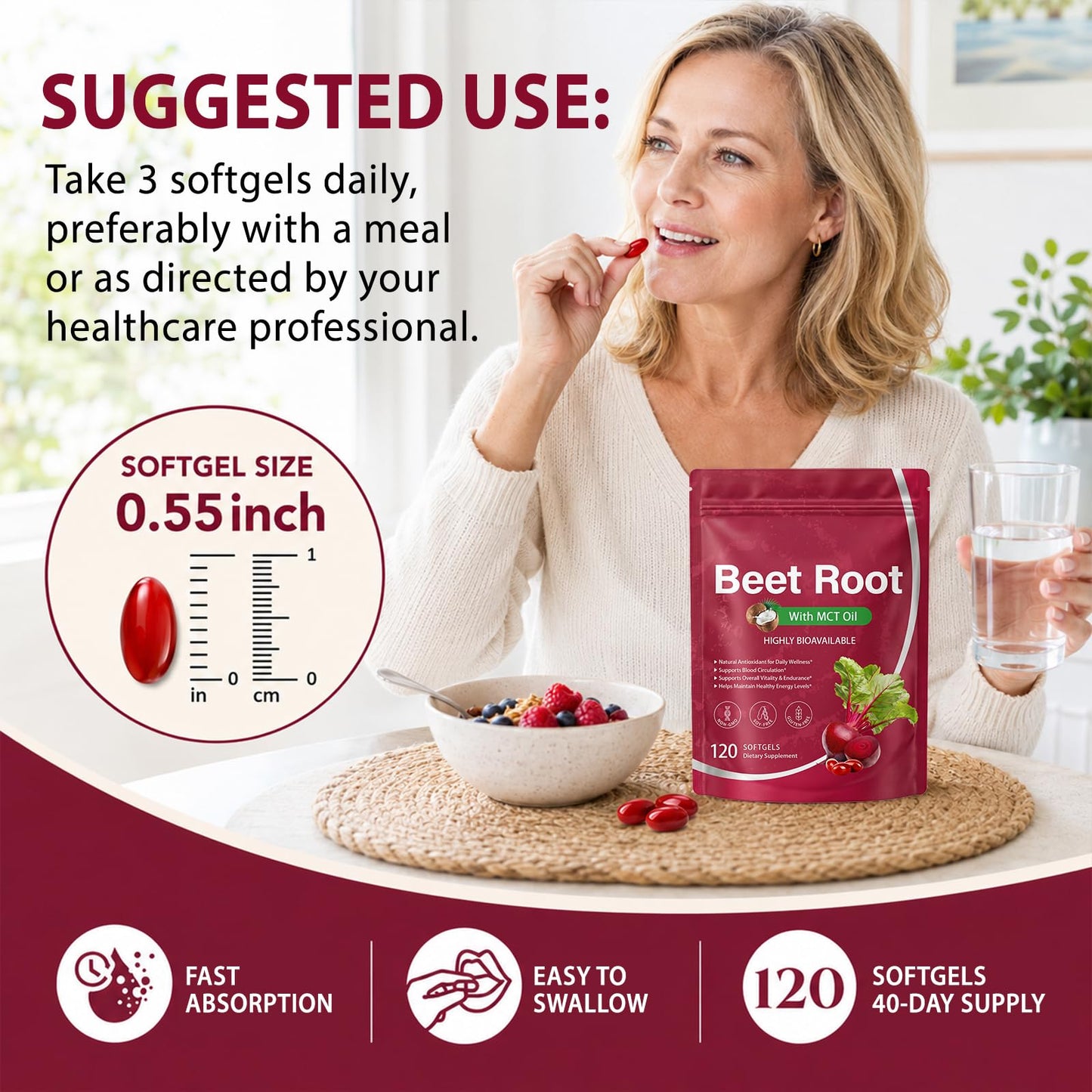 vopxccvy Beet Root Capsules with MCT Oil Softgels 120