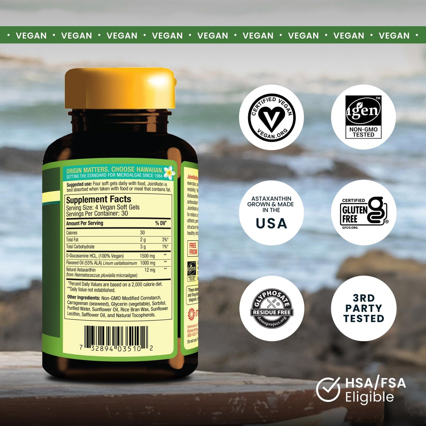 Nutrex Hawaii Vegan JointAstin Hawaiian Astaxanthin 12mg, 120 Softgels