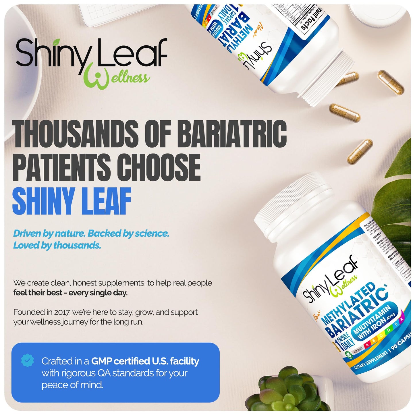 Shiny Leaf Bariatric Multivitamin with Iron 45 mg, Once Daily, 360 Capsules