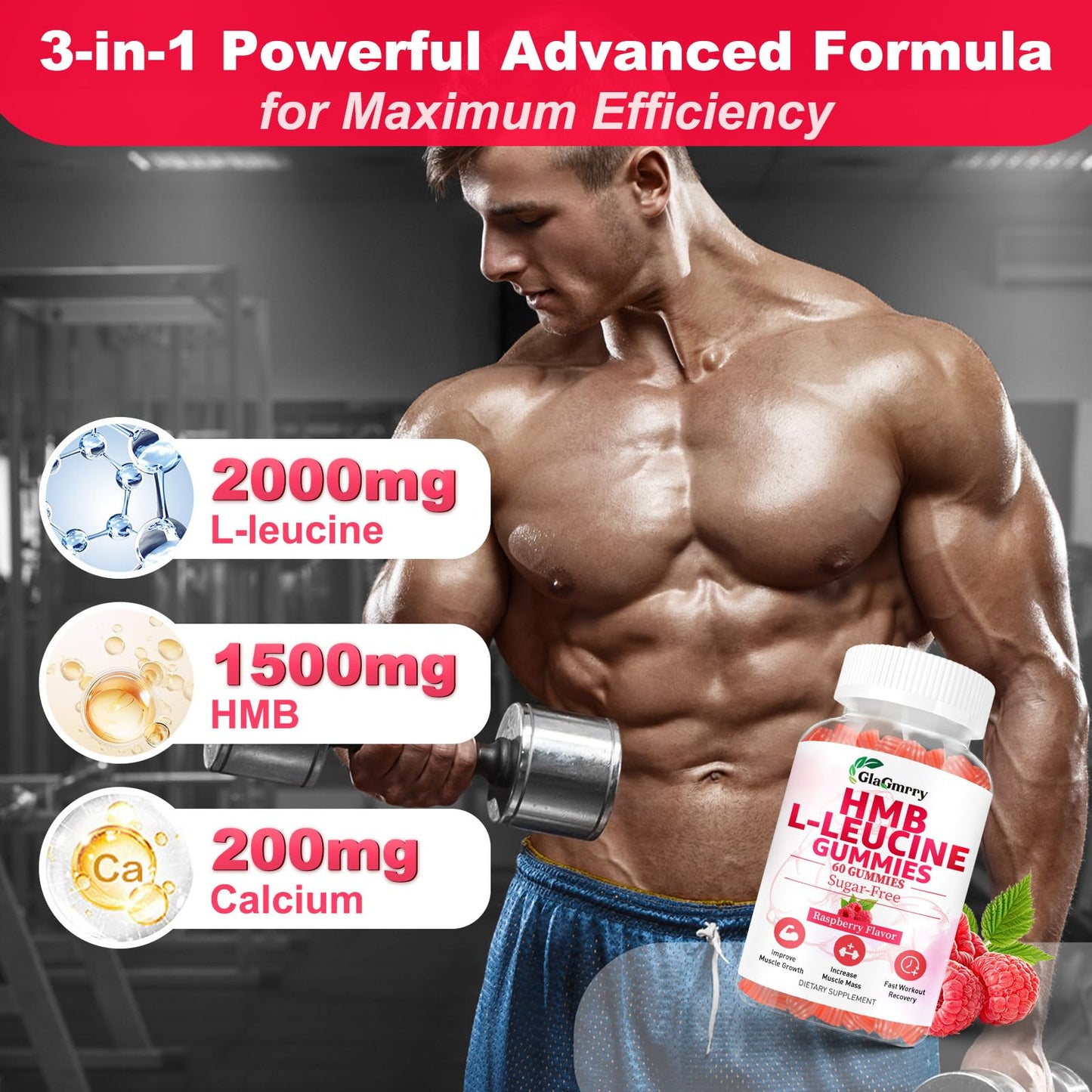 GlaGmrry HMB and Leucine Gummies, Gummy, 60 Count