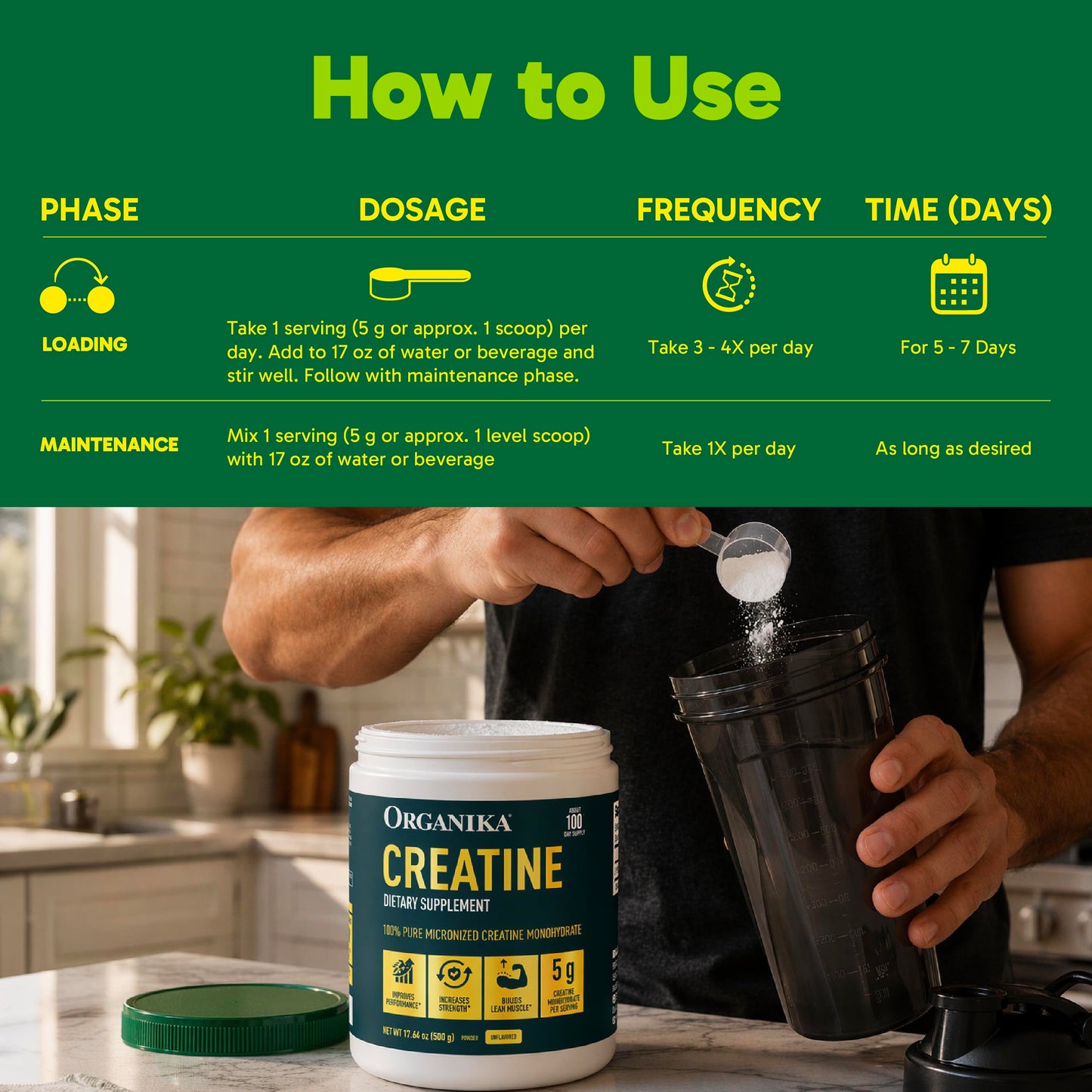 Organika Creatine Monohydrate Powder, 17.64 oz