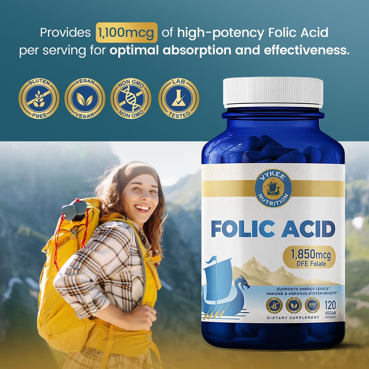 Vykee Nutrition Folic Acid Capsules 120 Count