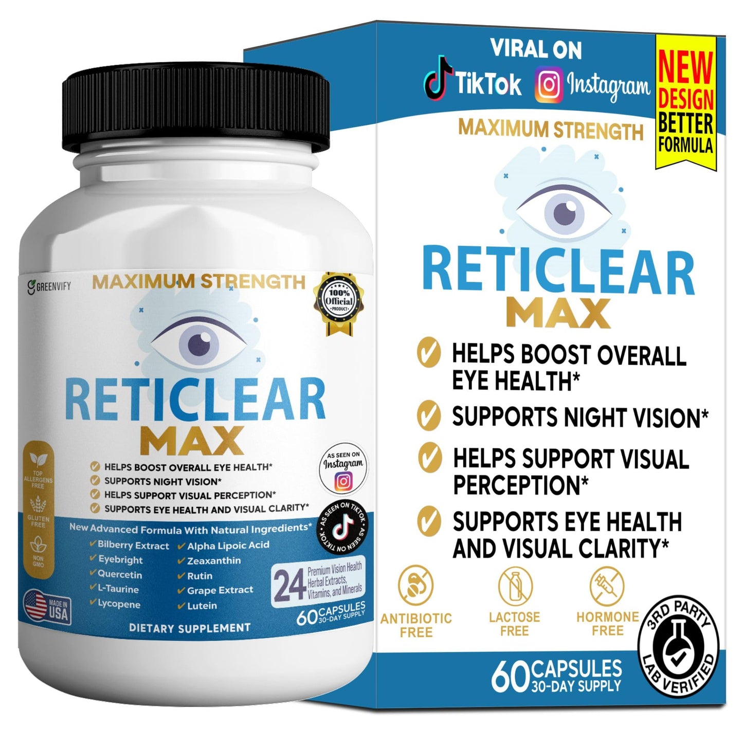 GREENVIFY Reticlear Max Eye Health Supplement, 60 Capsules