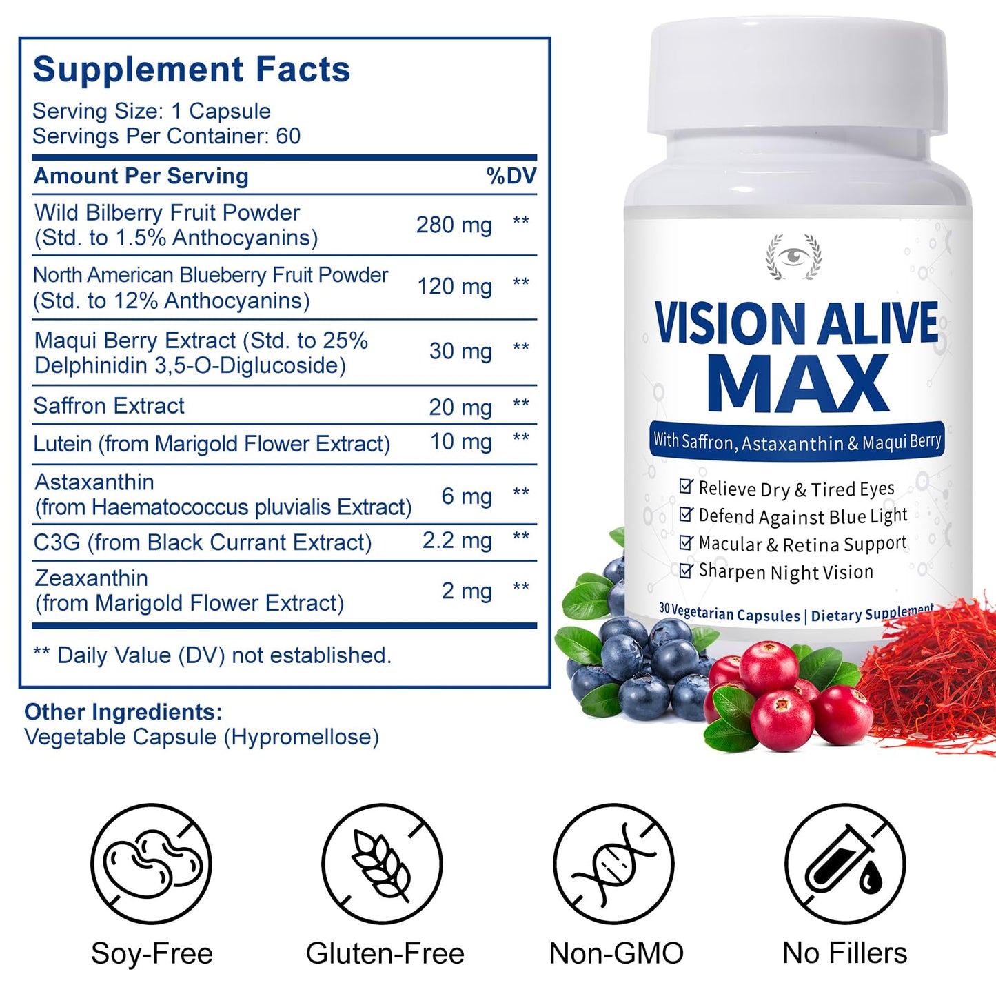 Vision Alive Max Eye Health Supplement with 8 Natural Ingredients Capsules 30 Count