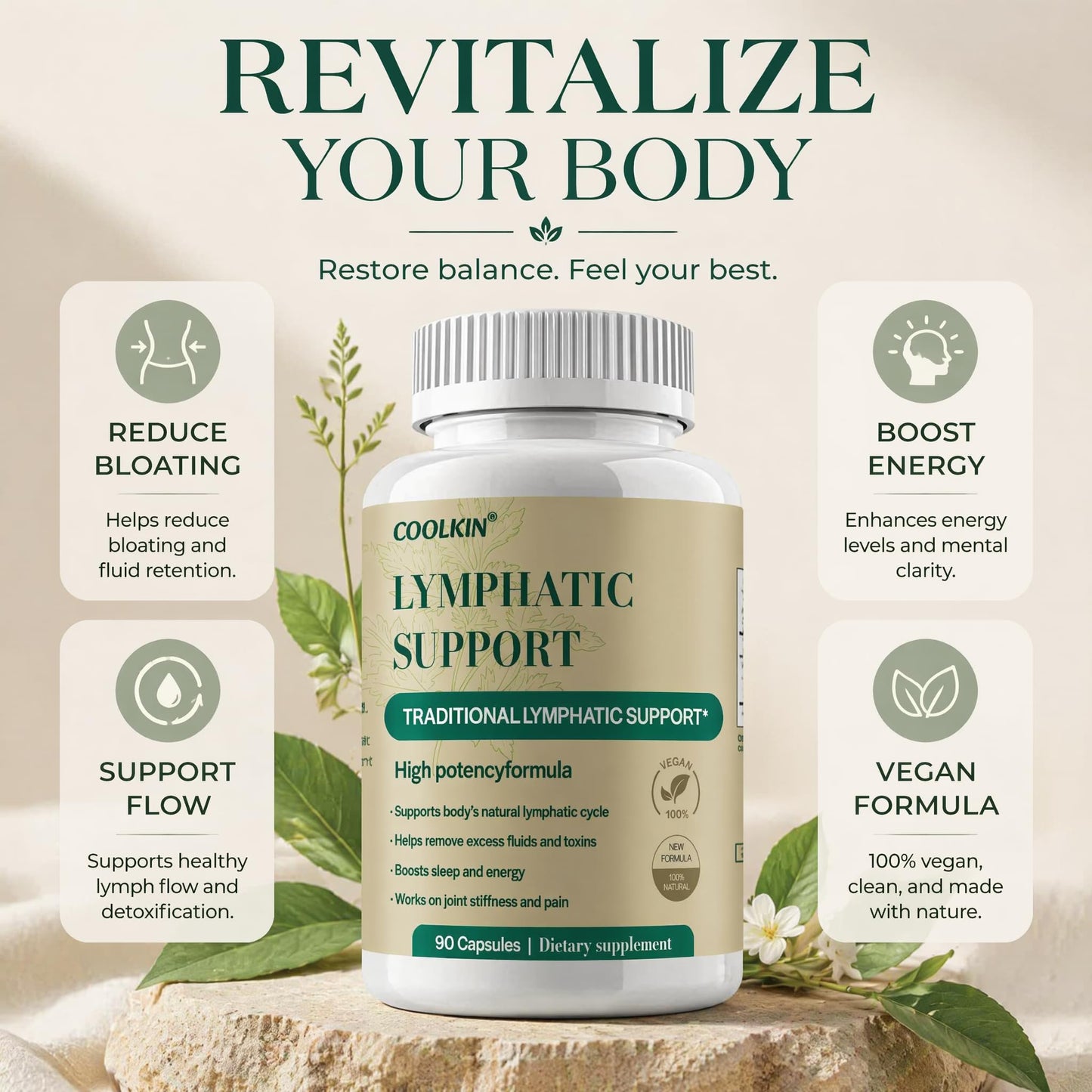 COOLKIN Natural Lymphatic Drainage Supplement Capsule 60 Count