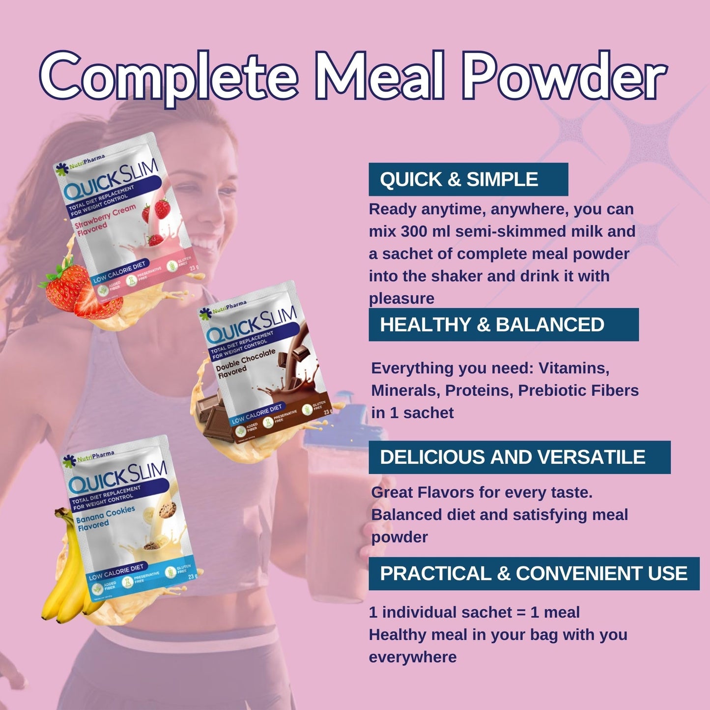 NUTRIPHARMA Quick Slim Meal Replacement Shake Powder, 24.34 oz