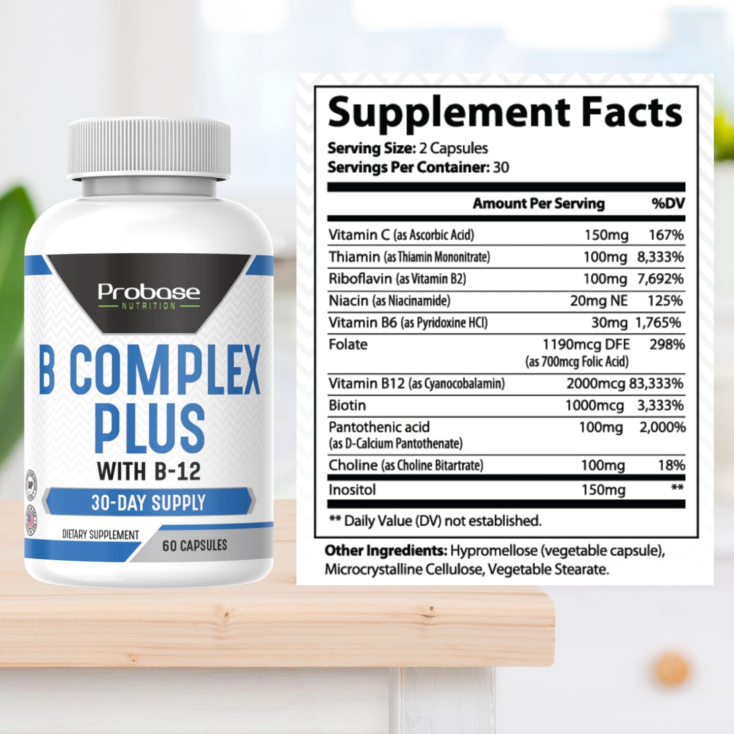 Probase Nutrition B Complex Plus with B-12, 60 Capsules