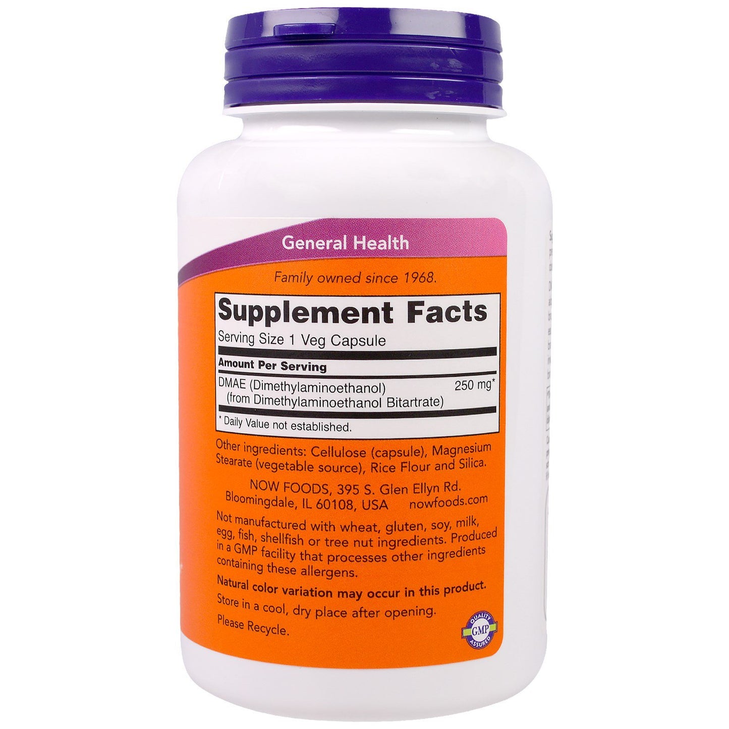 NOW Foods DMAE 250mg Capsules, 200 Capsules