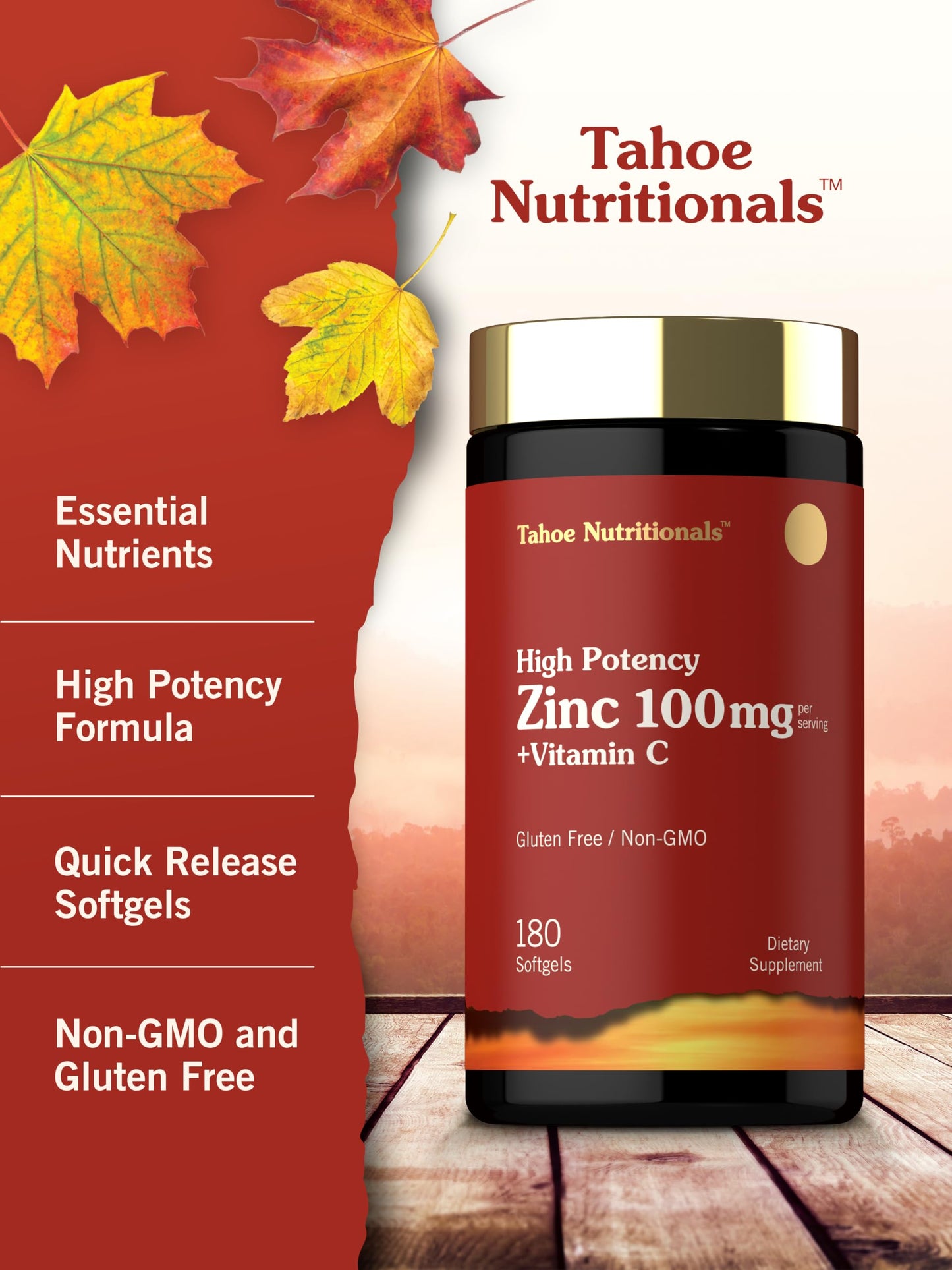 Carlyle Zinc Supplement 100mg with Vitamin C Softgels, 180 Count