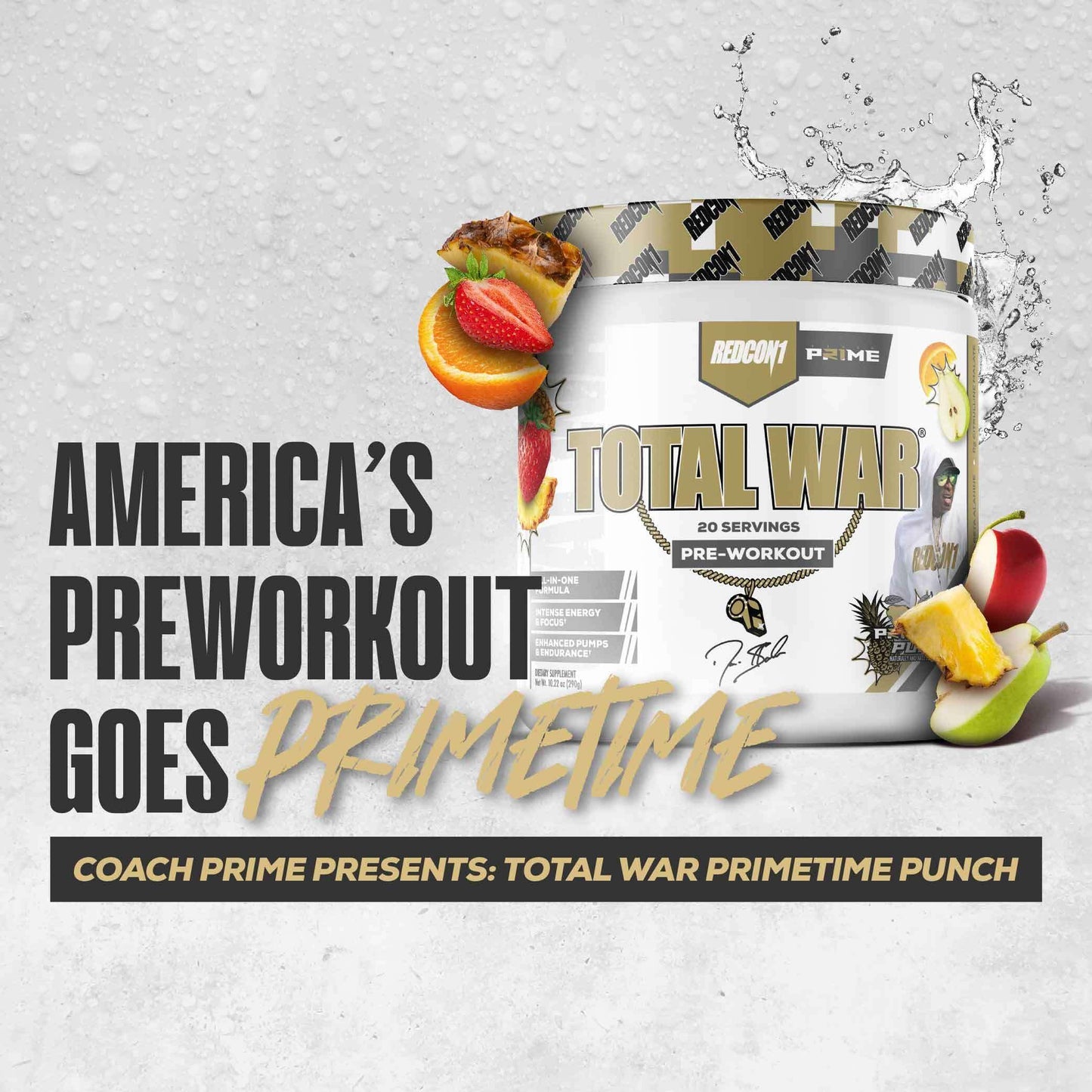 REDCON1 Total War Pre Workout Prime Time Punch Beta Alanine + Citrulline Malate Keto Friendly Preworkout for Men & Women with 320mg of Caffeine - Fast Acting Powder, 12.31 Ounce