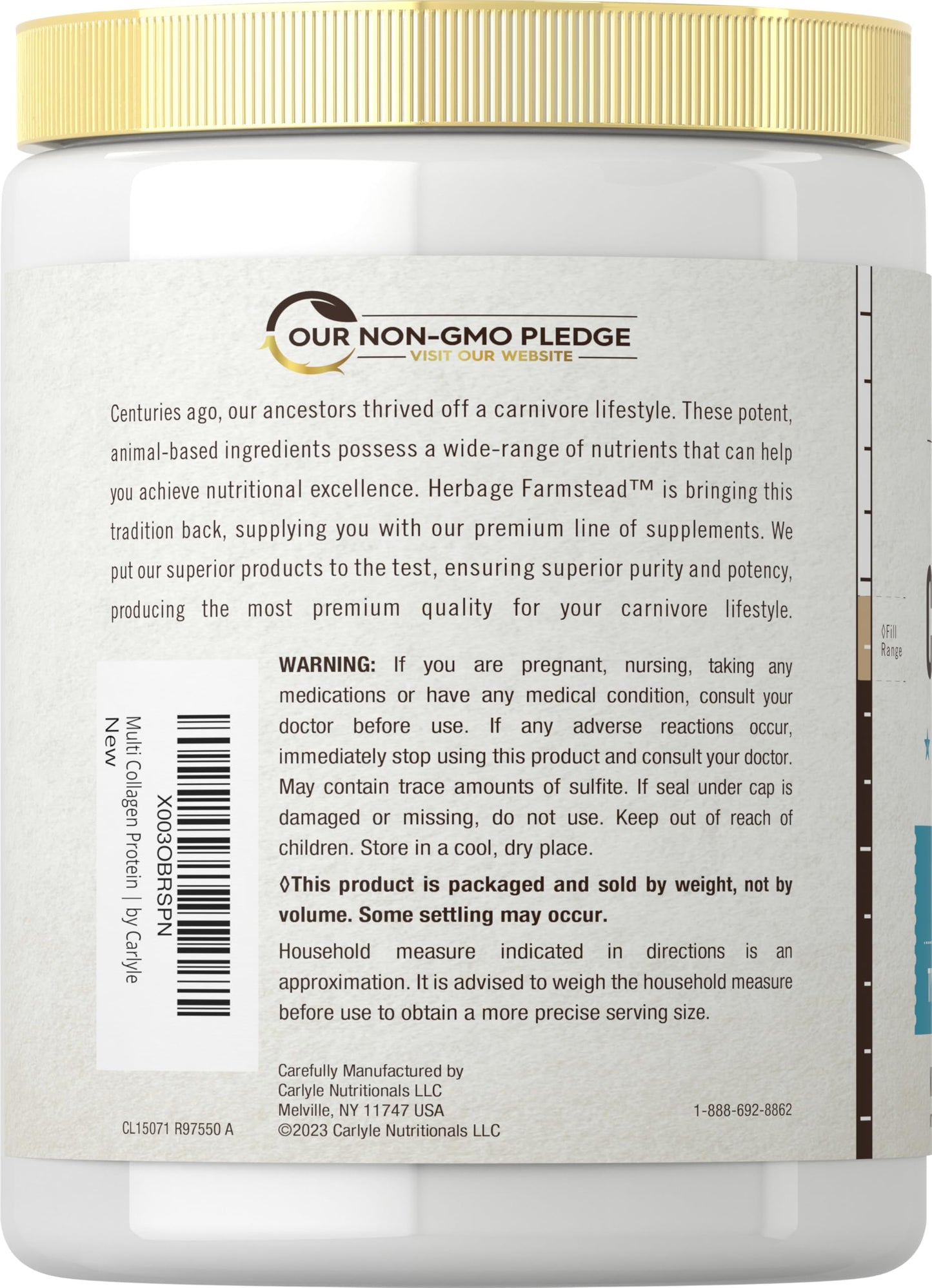 Carlyle Multi Collagen Peptides Type I, II, III, V, X Powder 9 Oz
