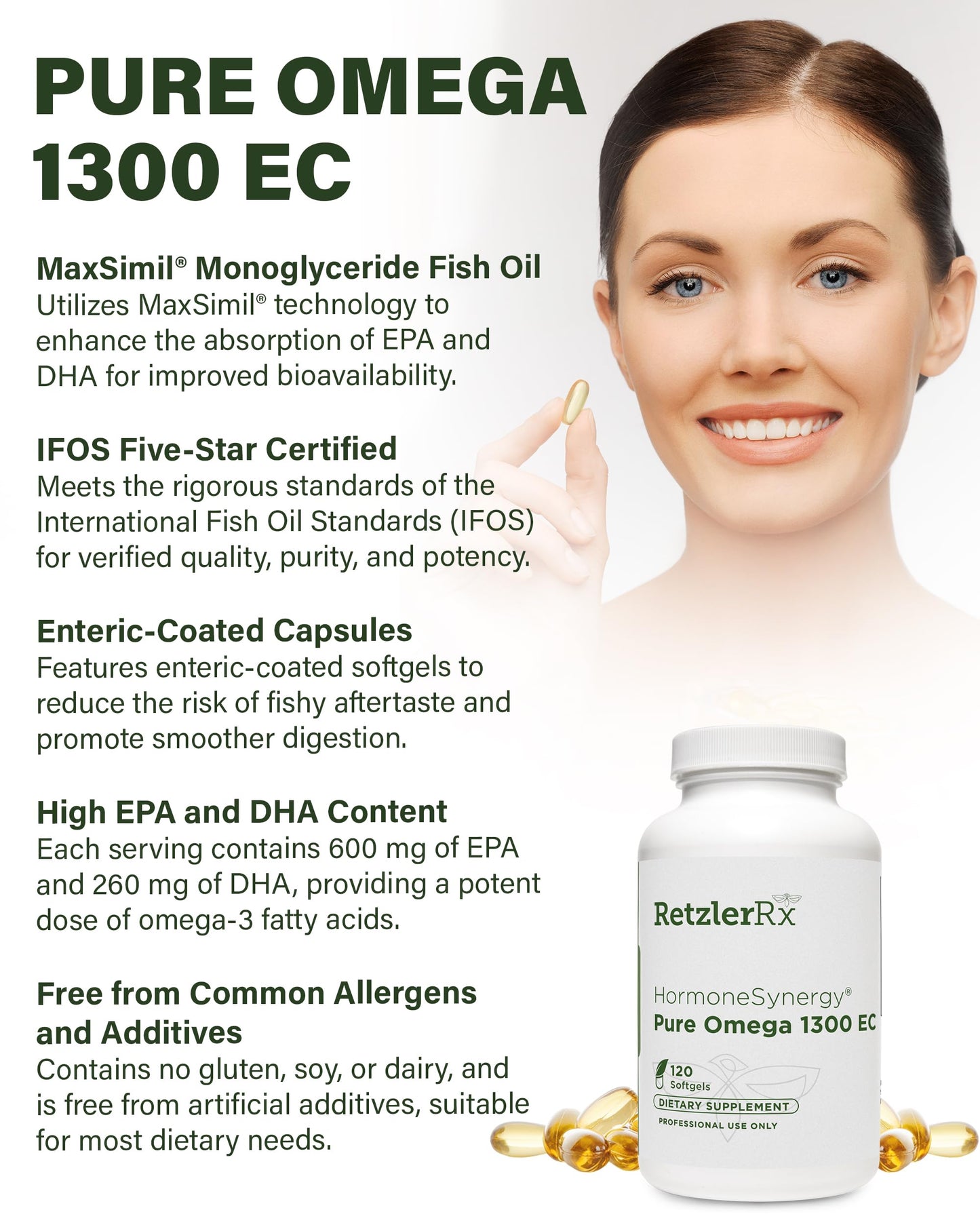 HormoneSynergy Omega 1300 EC Fish Oil Softgels, 120 Count