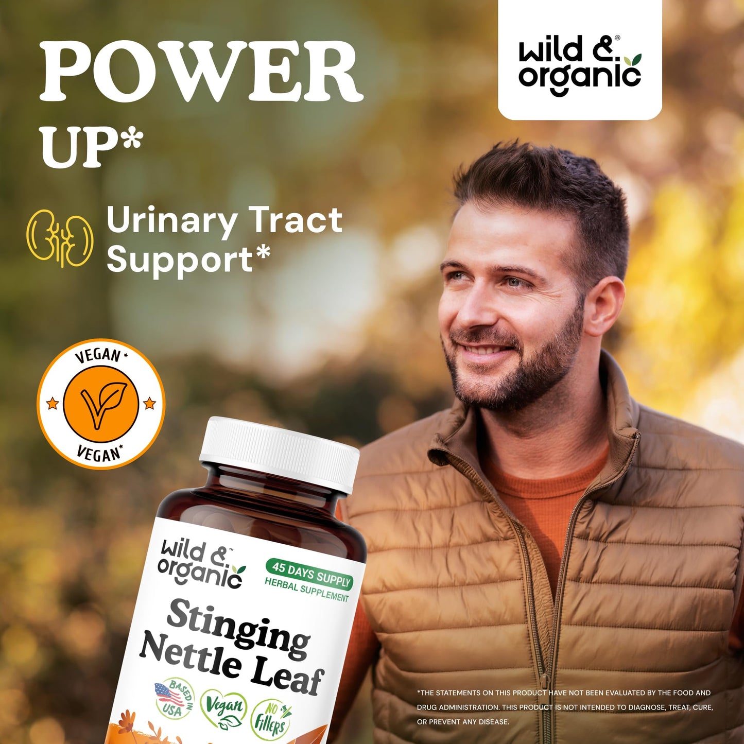 Wild & Organic Stinging Nettle Leaf Capsules 1000 mg Stinging Nettle Extract, 90 Capsules