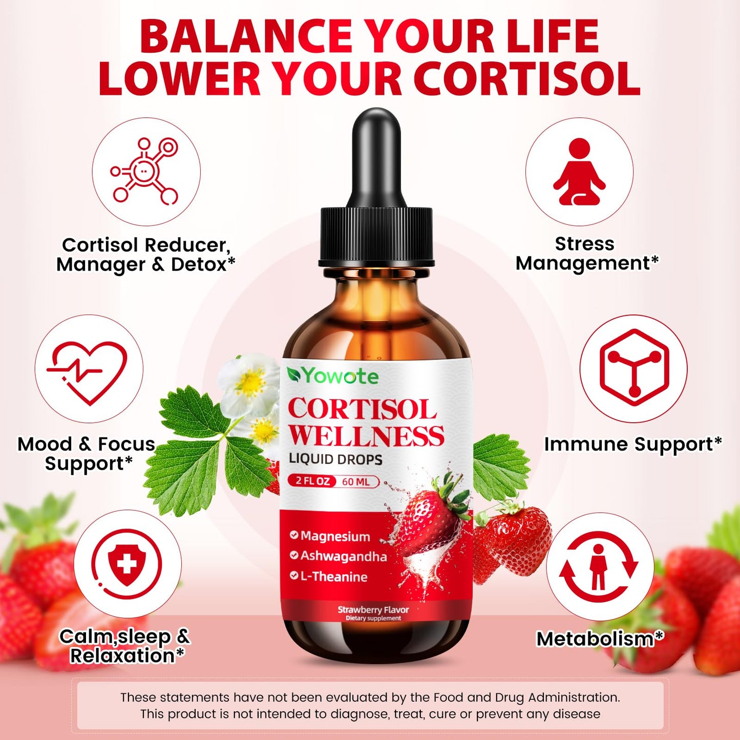 YOWOTE Cortisol Support Gummies for Men and Women 90-count with Magnesium, Ashwagandha, L-Theanine, Phosphatidylserine for Lower Cortisol, Calm, Mood