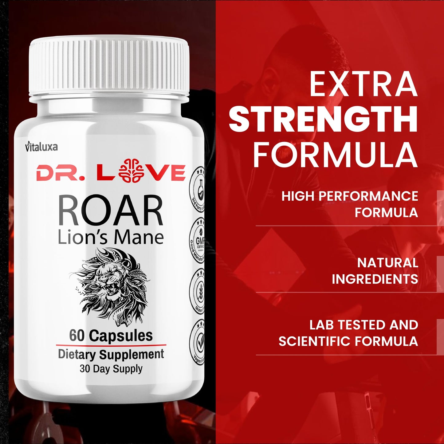 Vitaluxa Dr. Love Roar Lions Mane Capsules, 300 Capsules