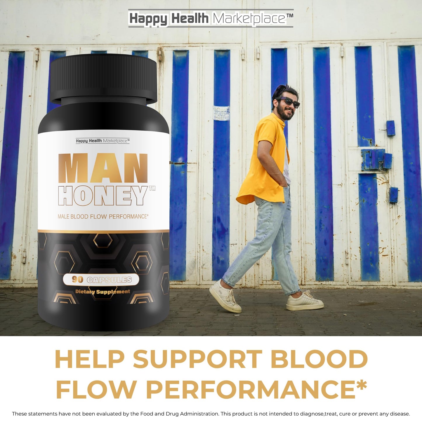 Happy Health Marketplace Man Honey Blood Flow Performance Capsules Beet Root & Saw Palmetto Prostate Support, 90 Count