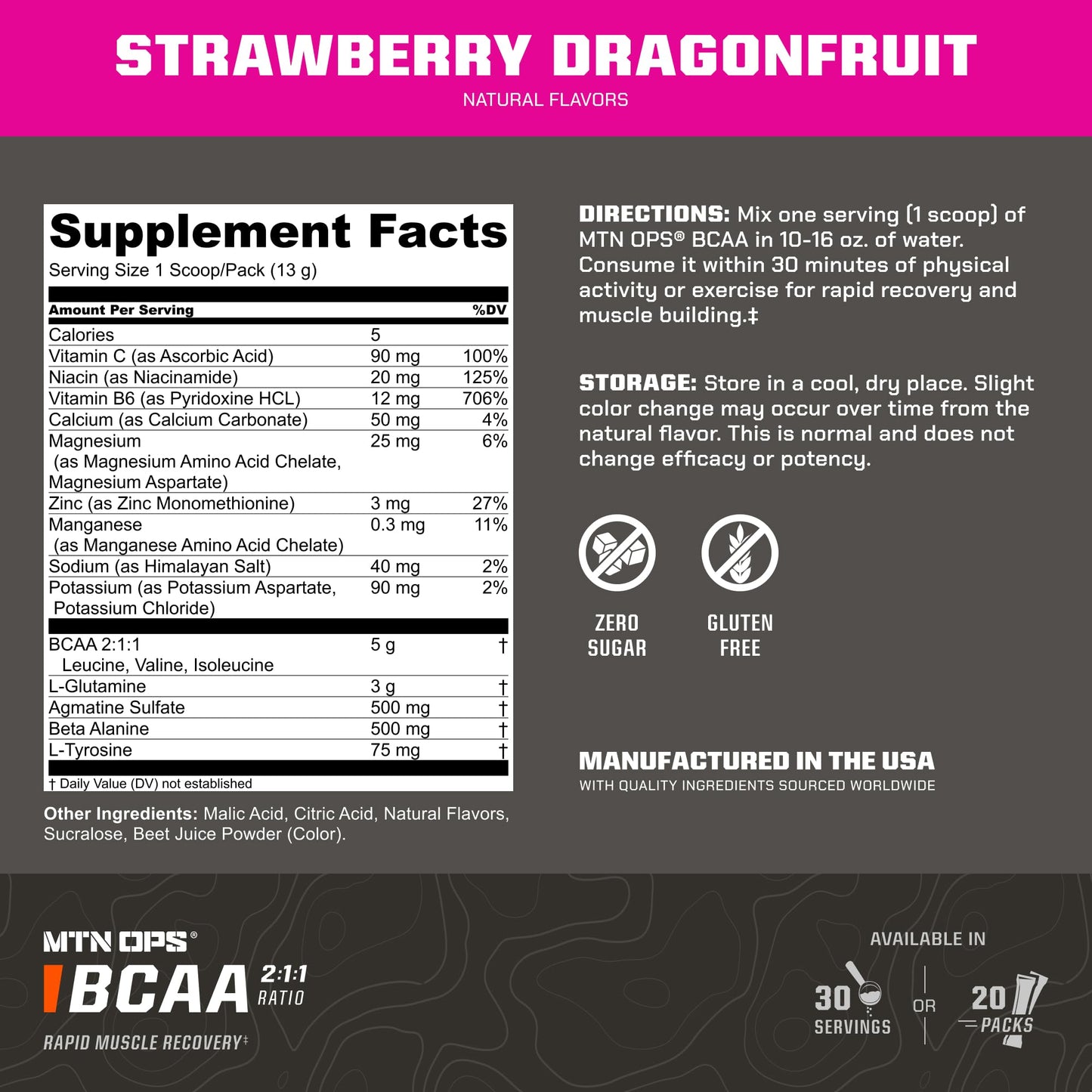 MTN OPS BCAA 2:1:1 Amino Acids Supplement Powder 13.7 oz
