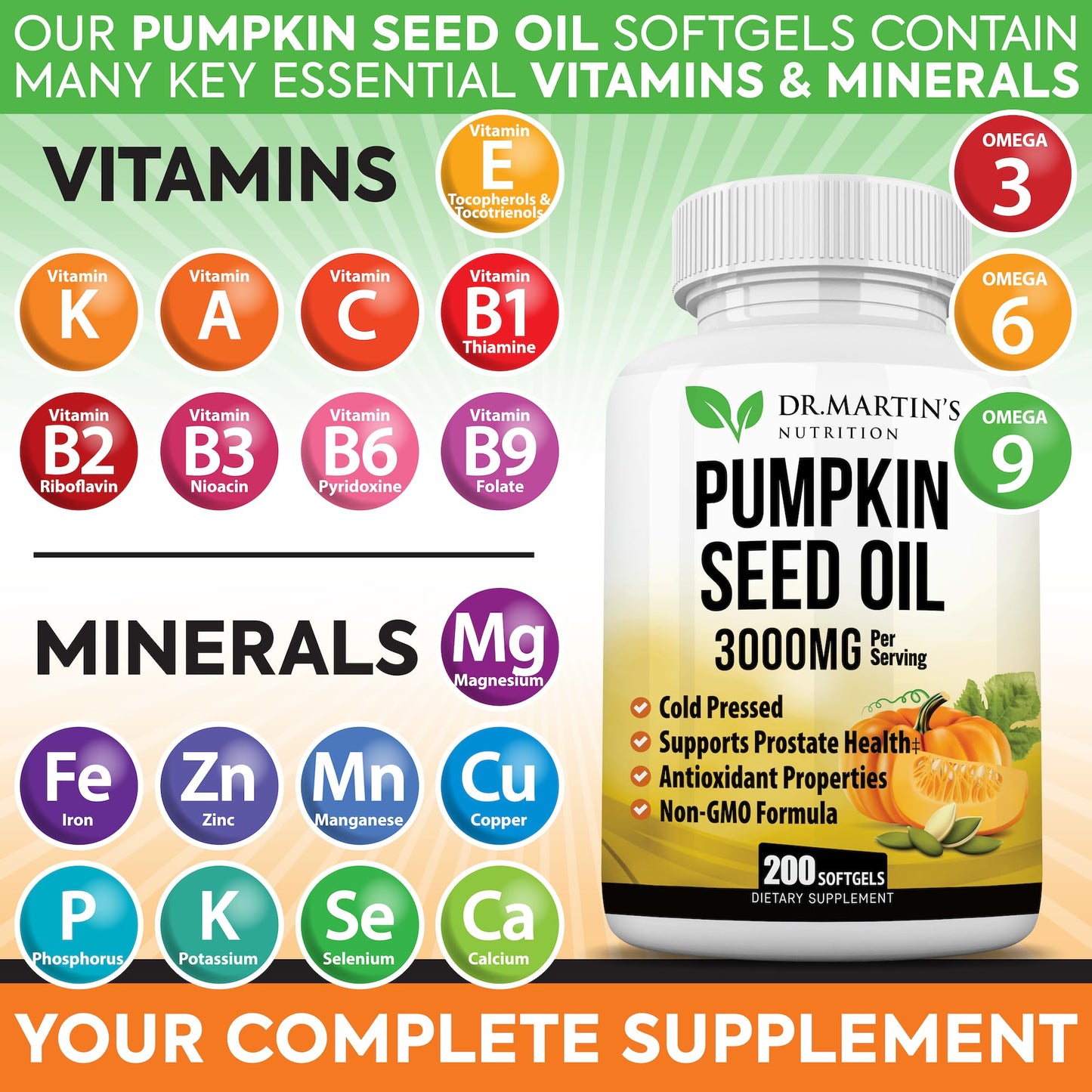 DR. MARTIN'S NUTRITION Pumpkin Seed Oil Softgels 3000mg, 200 Count