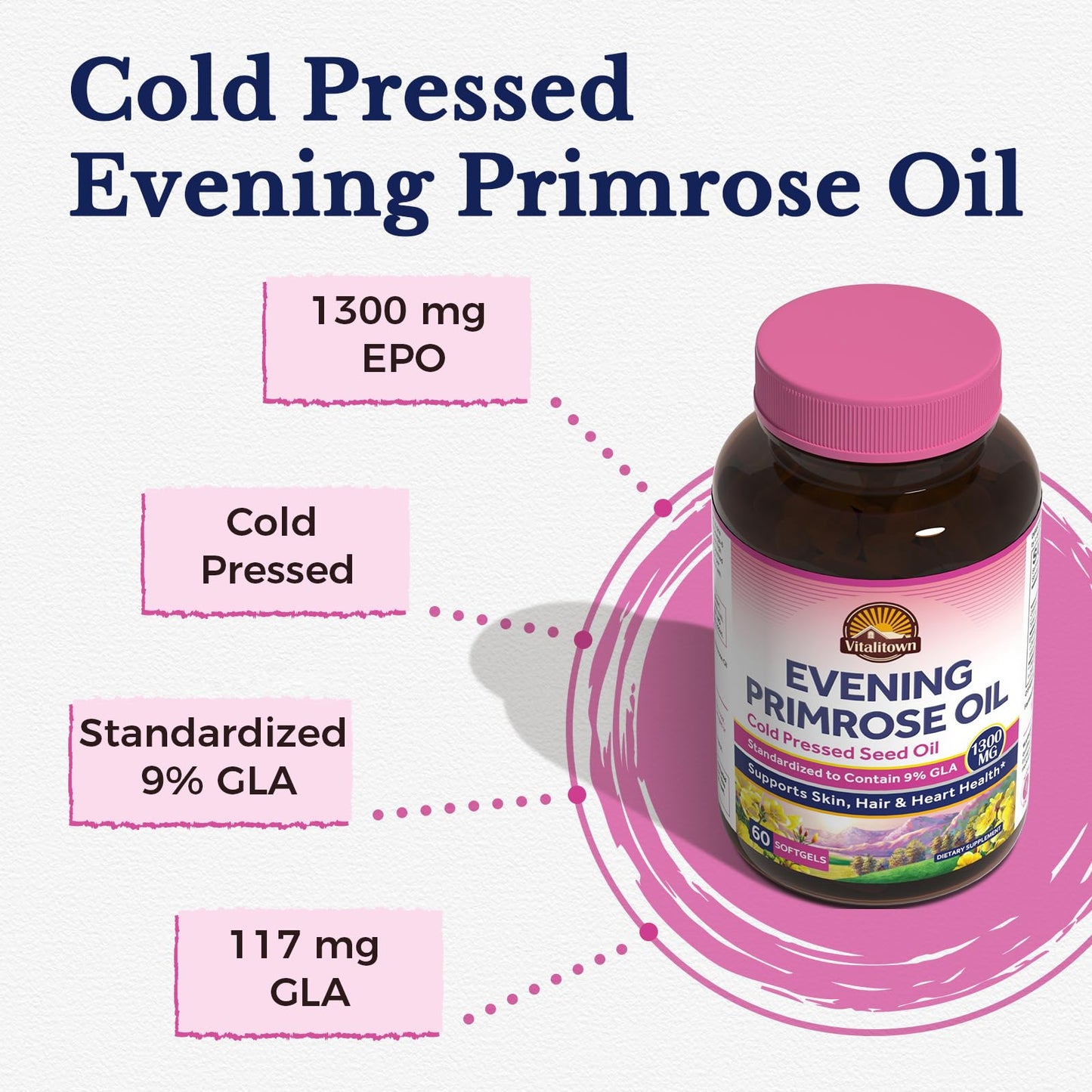 Vitalitown Evening Primrose Oil 1300mg Softgels, 60 Count
