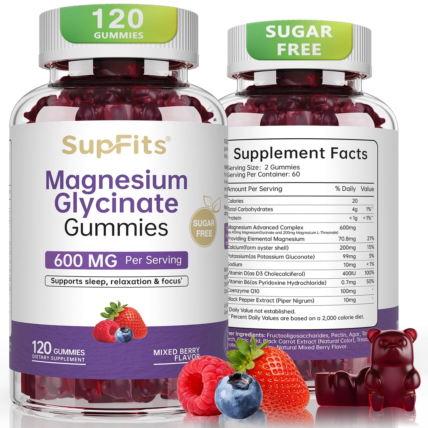Supfits Magnesium Glycinate Gummies 600mg, 120 Count