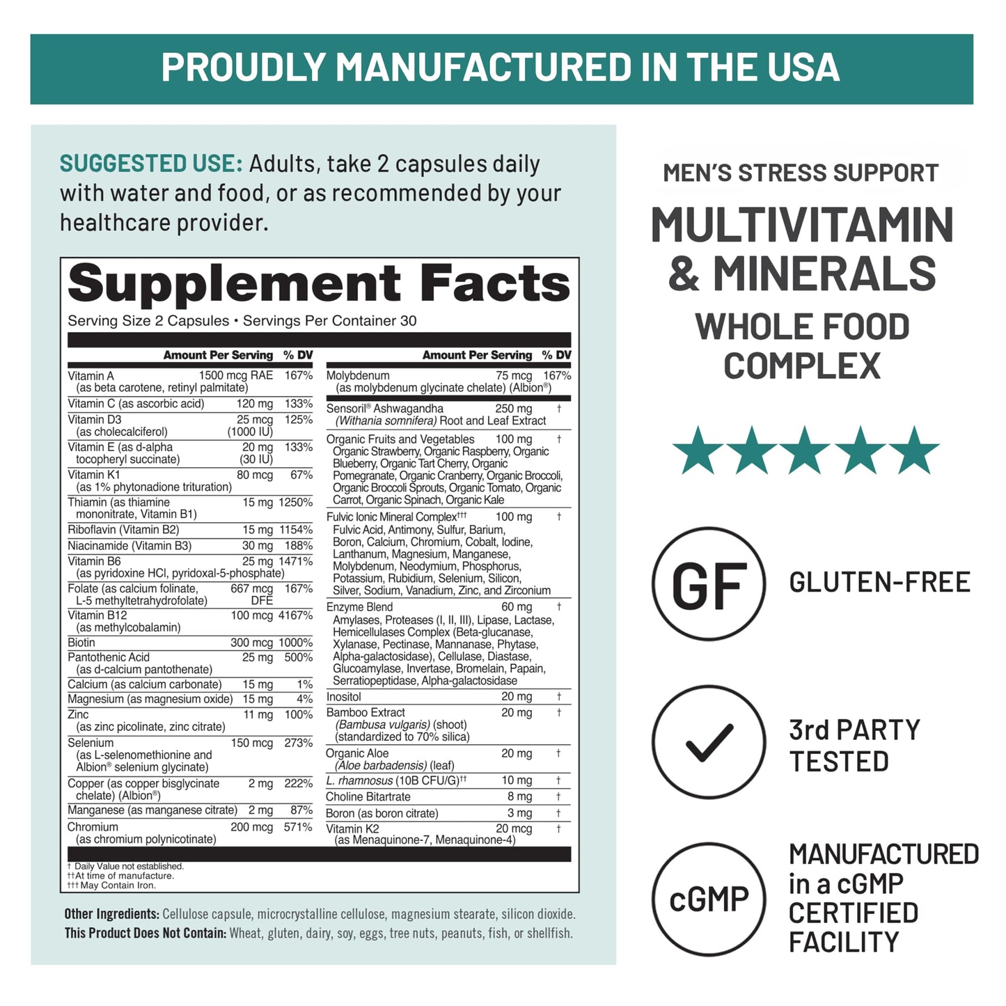 NatureWise Multivitamin for Men + Stress Support + Fulvic Ionic Minerals + Probiotics for Immunity, Male Health, Digestion + Whole Organic Foods - Vegetarian, Non-GMO Capsules, 60 Count