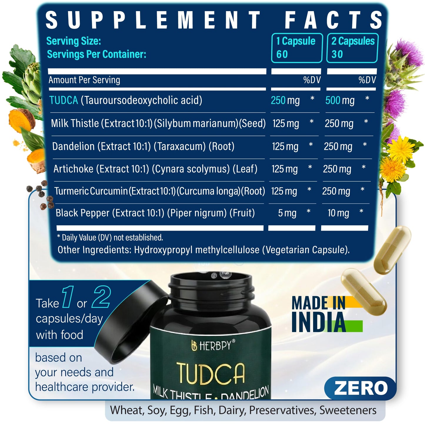 Herbpy 6in1 TUDCA Supplement (Tauroursodeoxycholic Acid) Capsules, 60 Count