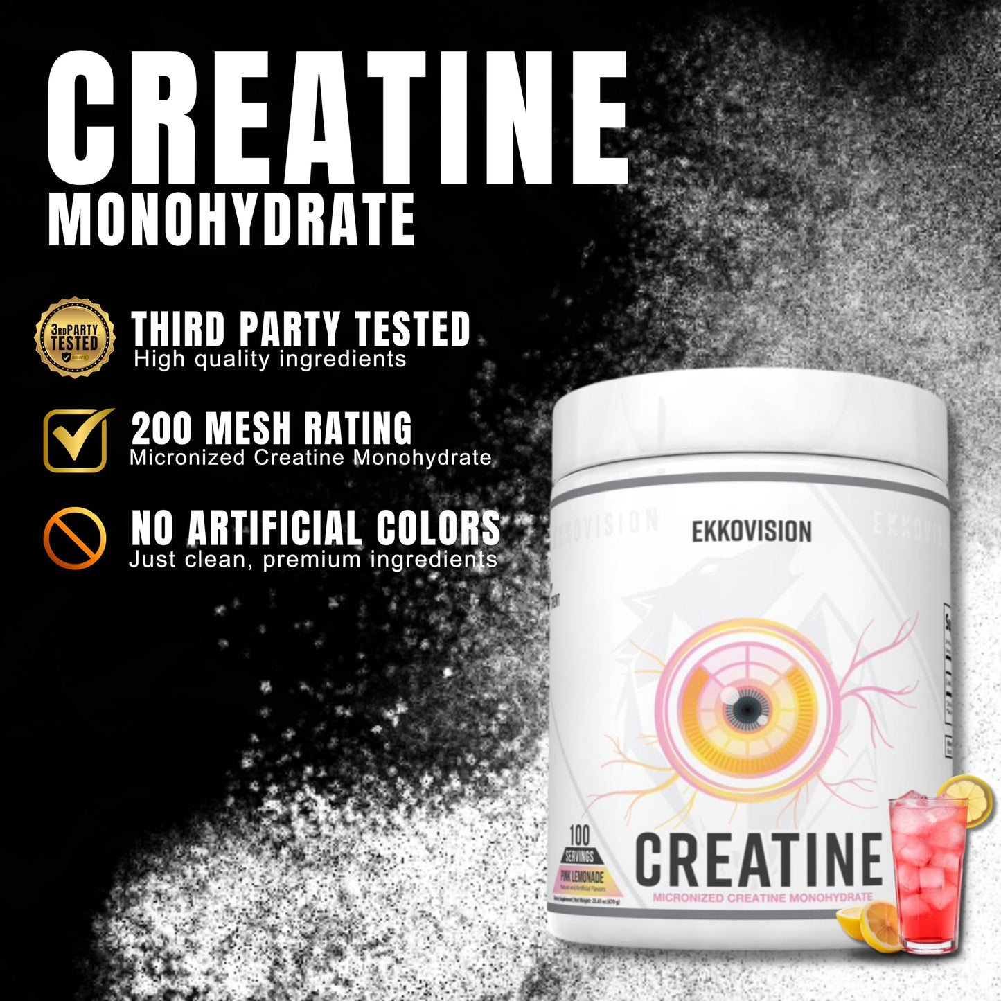 Ekkovision Creatine Monohydrate Powder, 100 Servings