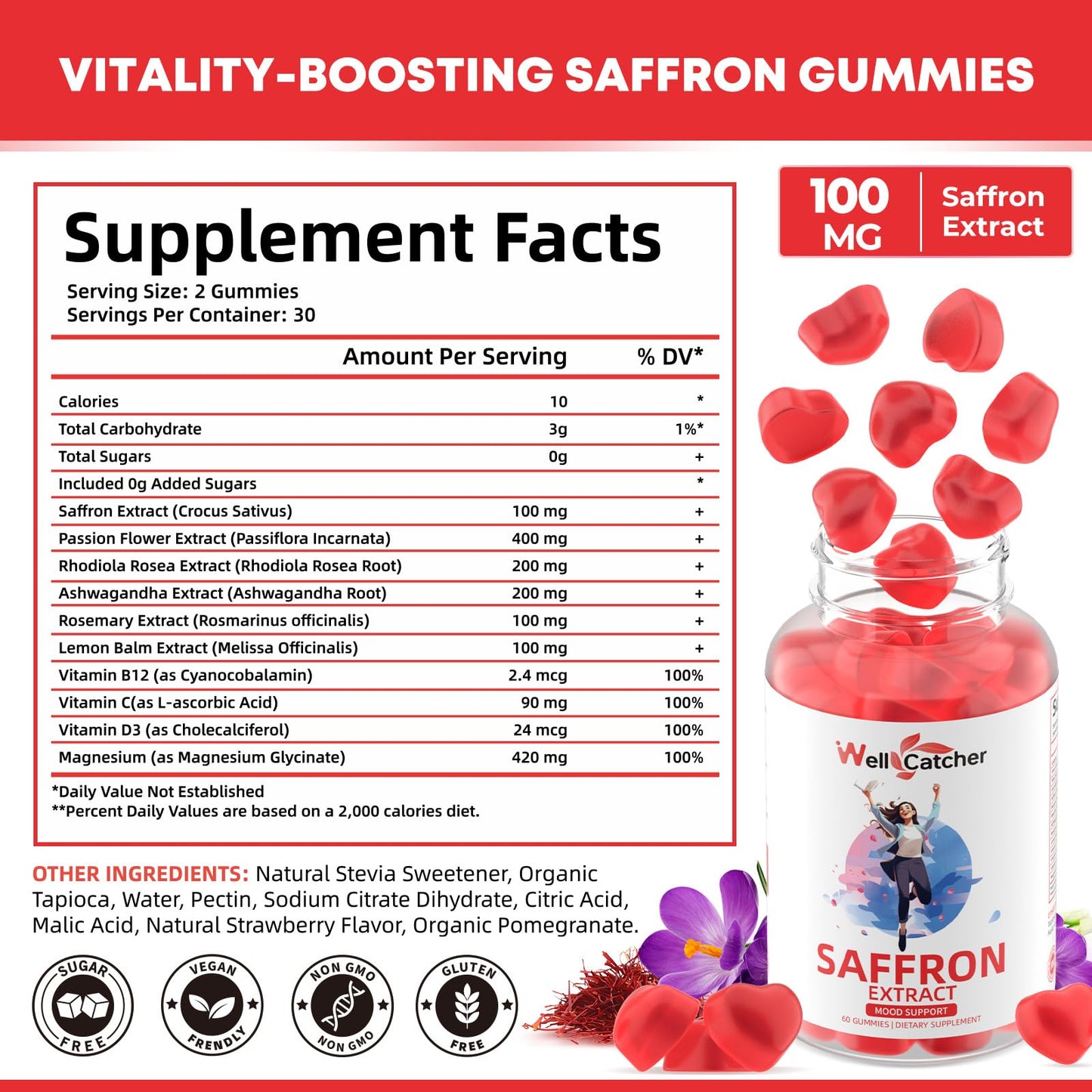 Wellcatcher Saffron Gummies 60 Count