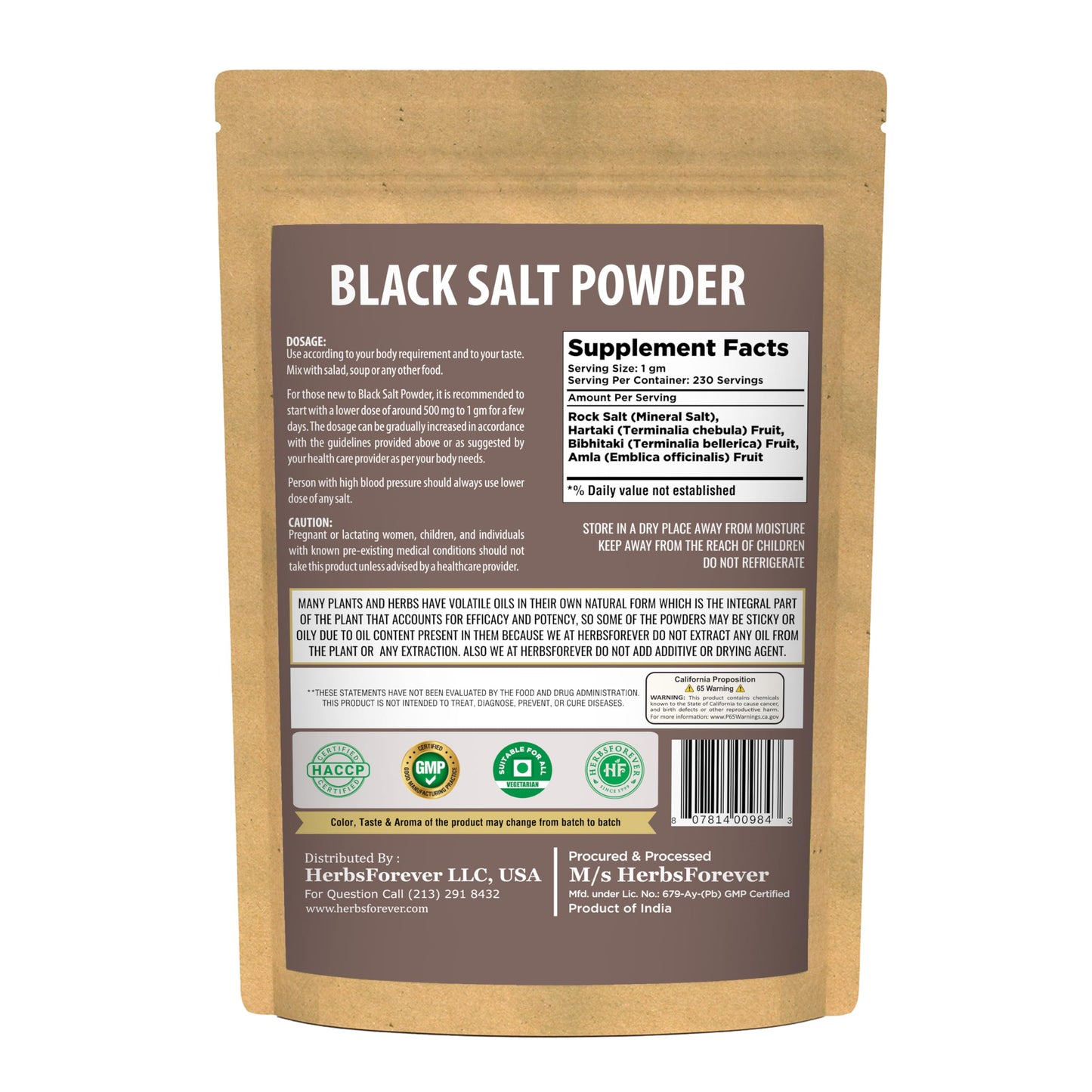 Herbsforever Black Salt Powder Kala Namak Mineral 230 GMS 8.11 Ounce