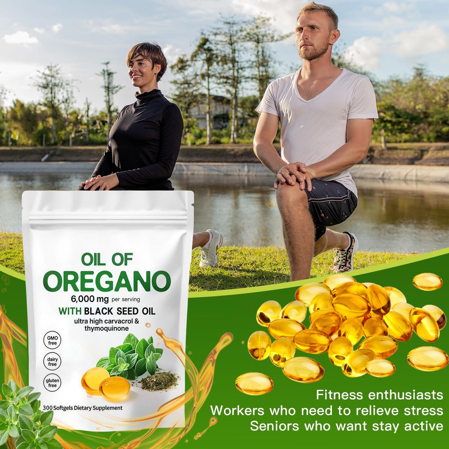EOQIFJM Oil of Oregano with Black Seed Oil Capsules, 300 Capsules