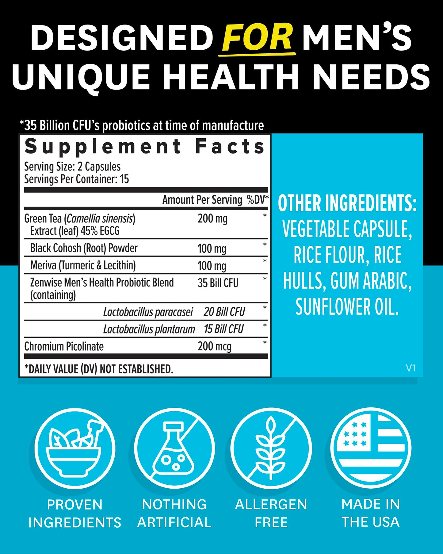 Zenwise Health Probiotics for Men - Gut and Digestive Support Capsule, 30 Count